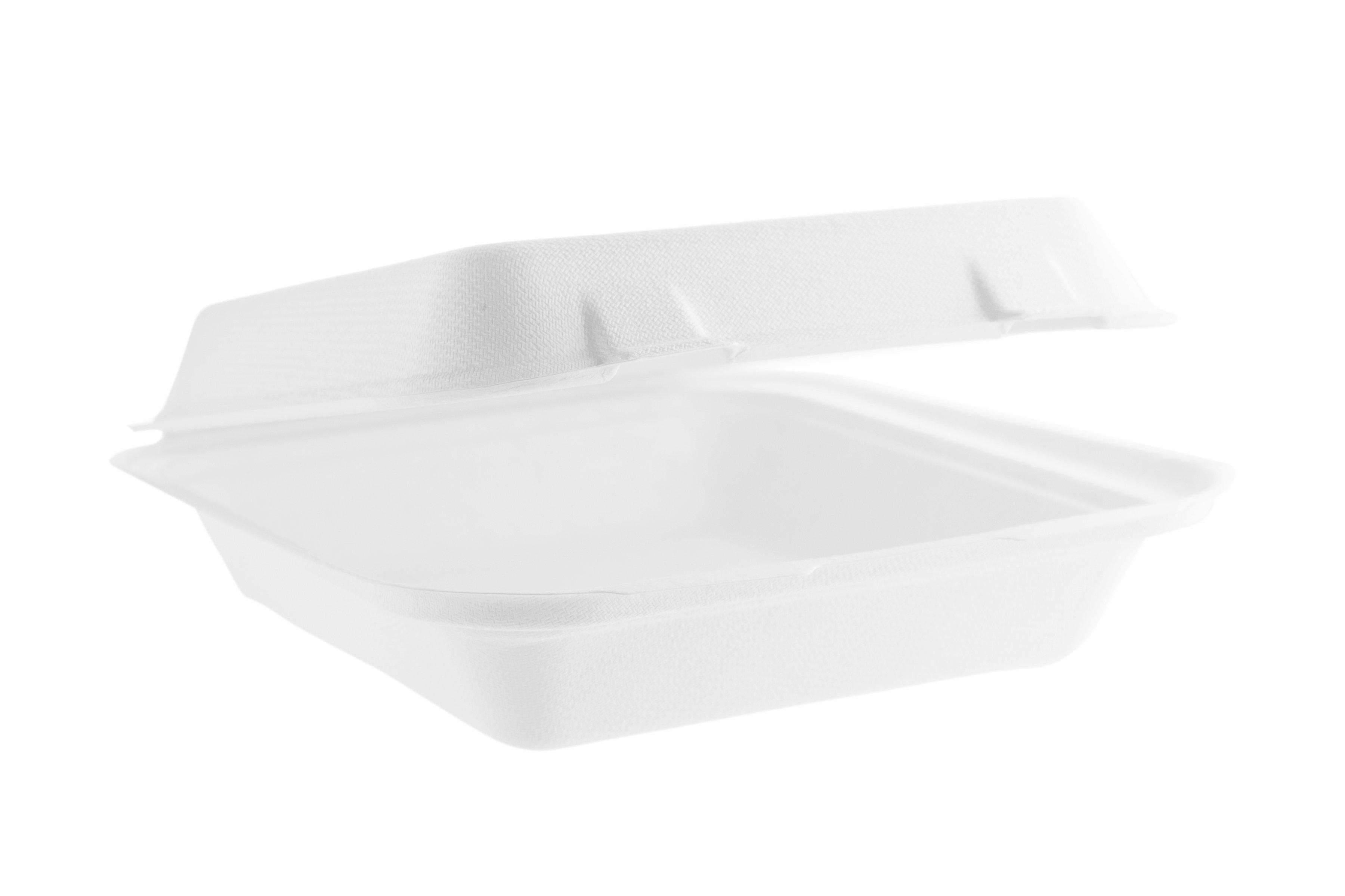 Vegware White Bagasse Square lunch box 8x8"""" /21x21x7.5cm 1 x 200