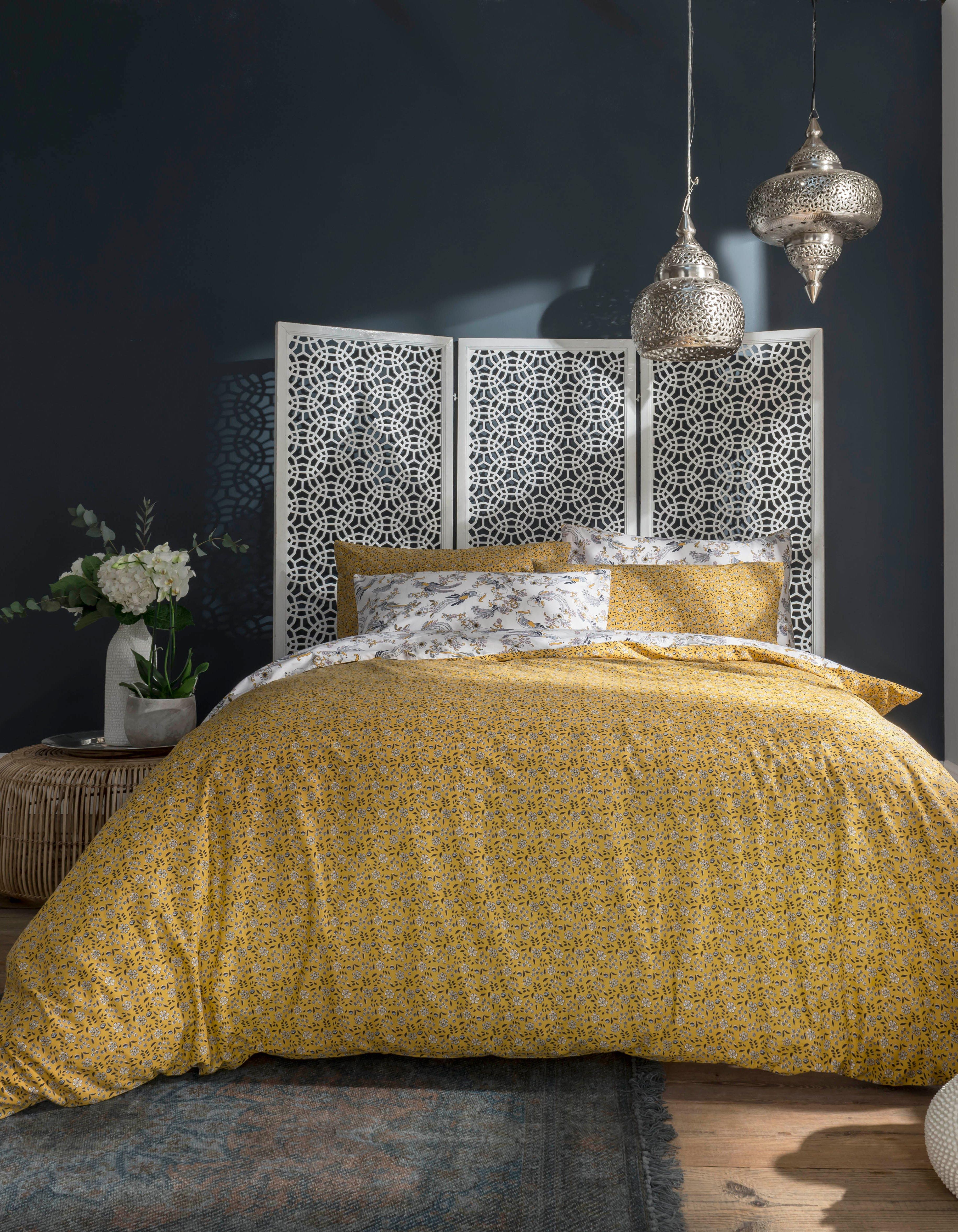 Ochre Oriental Bird King Size Duvet Cover Set Staff Discount 60