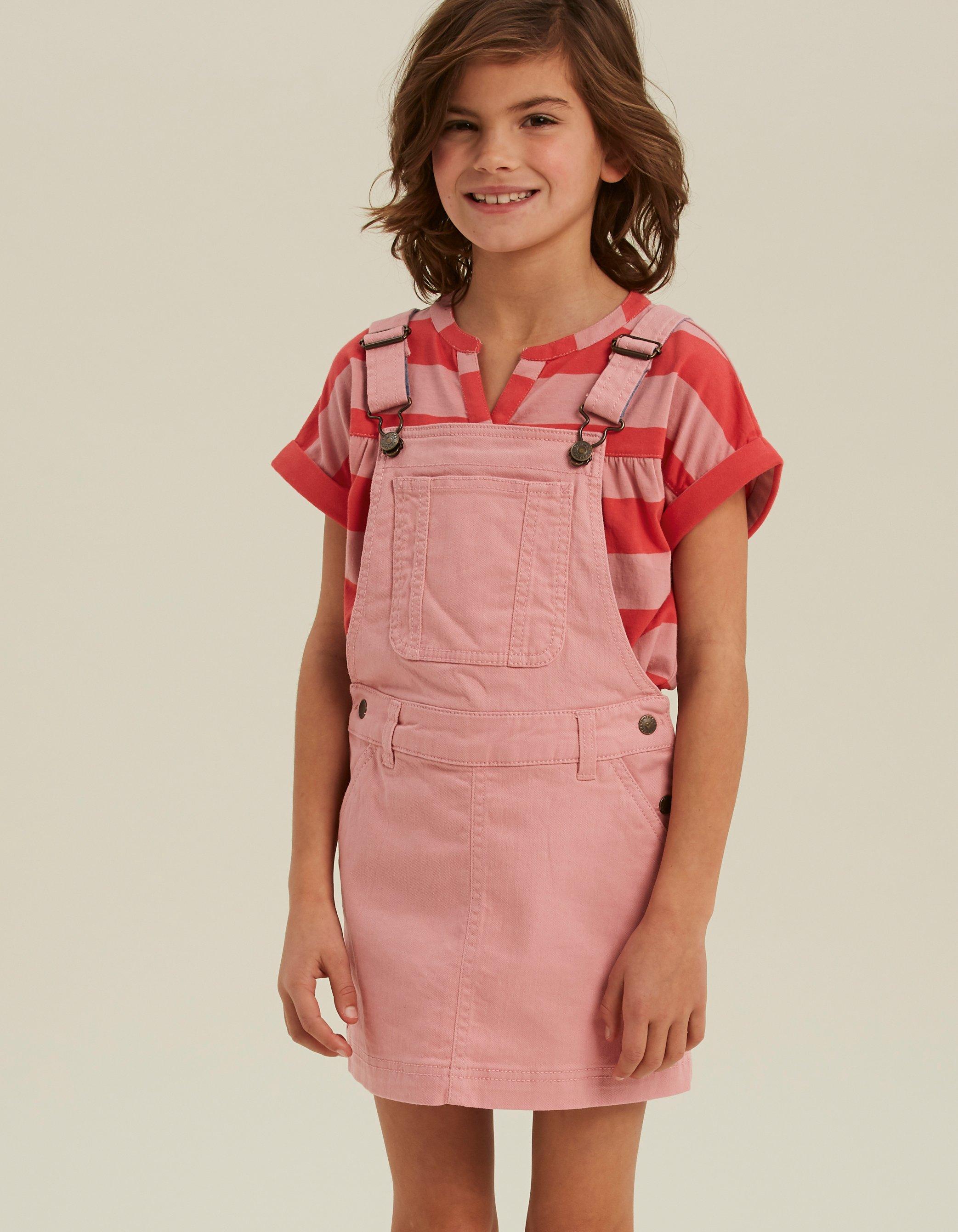 pink denim pinafore