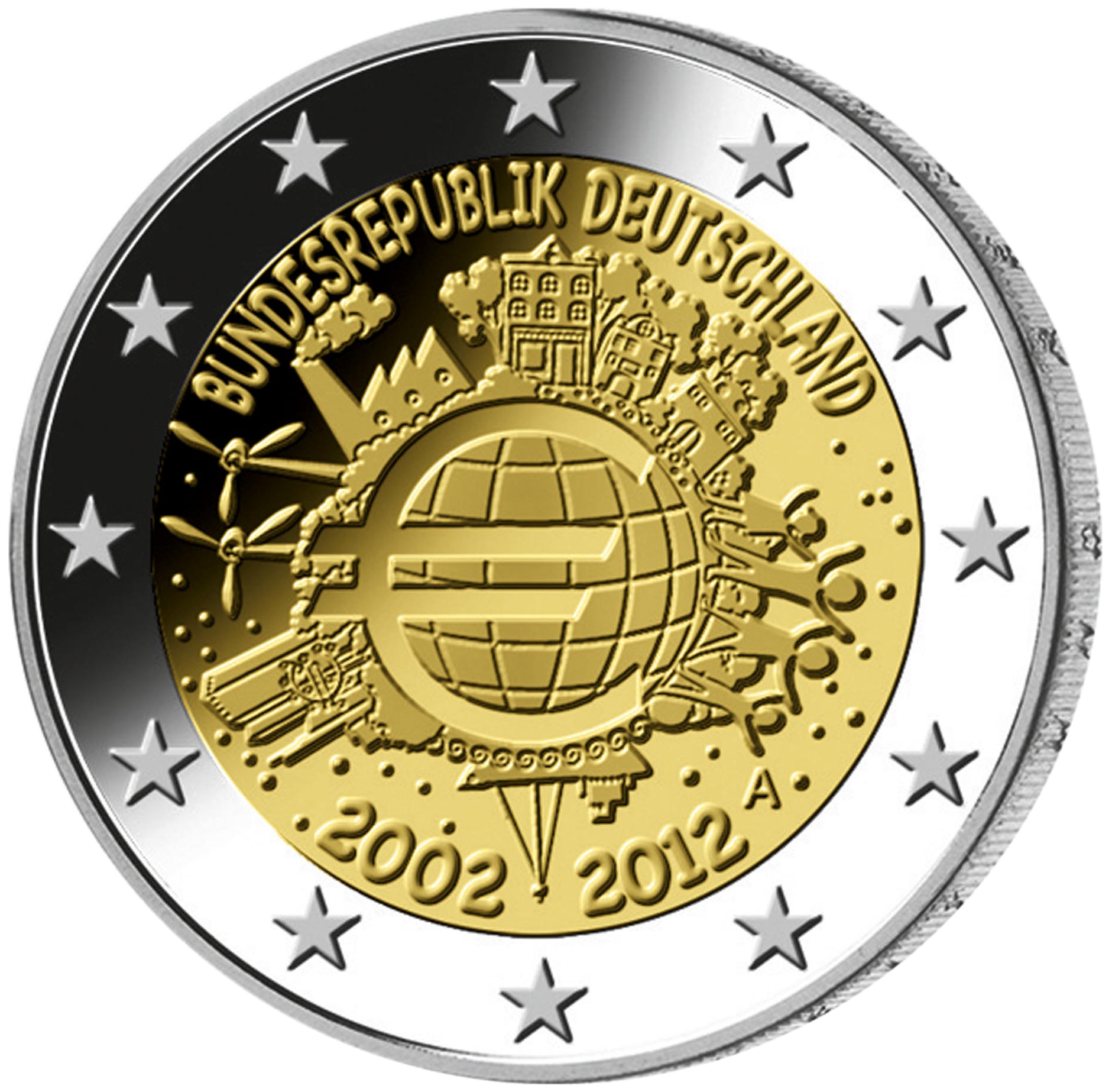 5 X 2 Deutschland 2012 10 Jahre Eurowahrung Adfgj 2 Euro