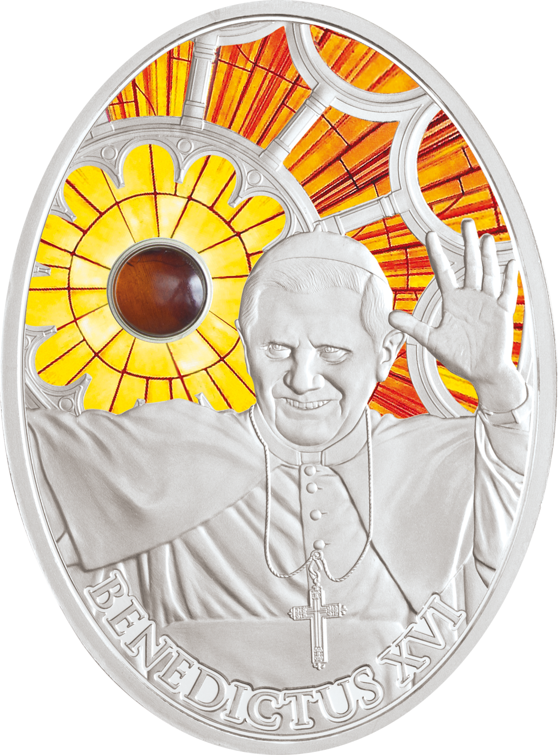 Gedenkmünze "Papst Benedikt XVI." mit Bernstein Gedenkmünze "Papst Benedikt XVI." mit Bernstein