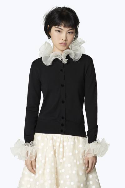 Long-Sleeve Ruffle Wool Cardigan