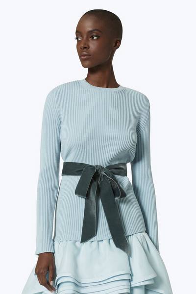 Wool Sweater with Velvet Belt