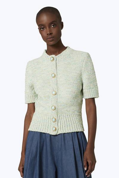 Short-Sleeved Metallic Wool-Blend Cardigan