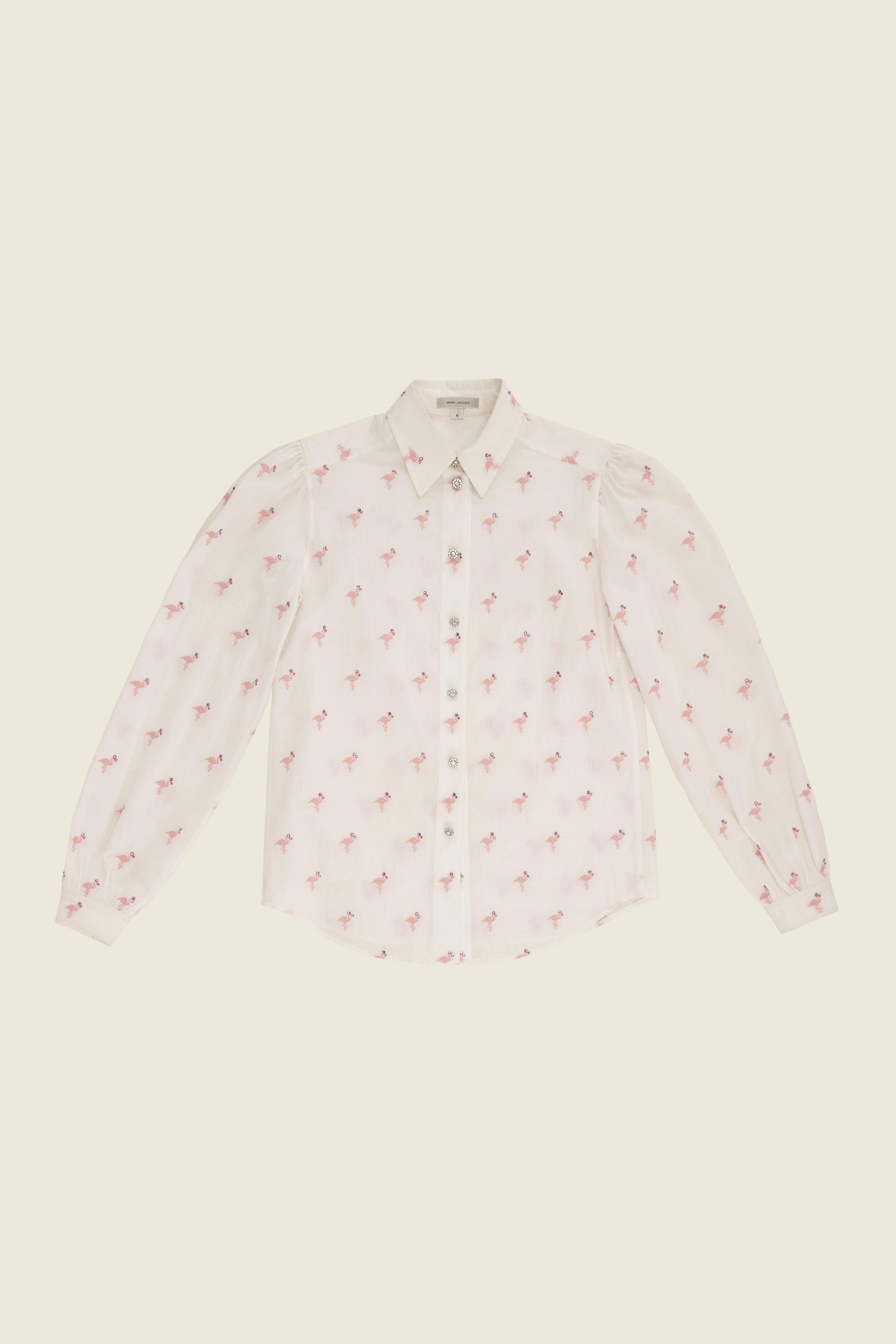 MARC JACOBS Flamingo Cotton Shirt, White/Pink | ModeSens