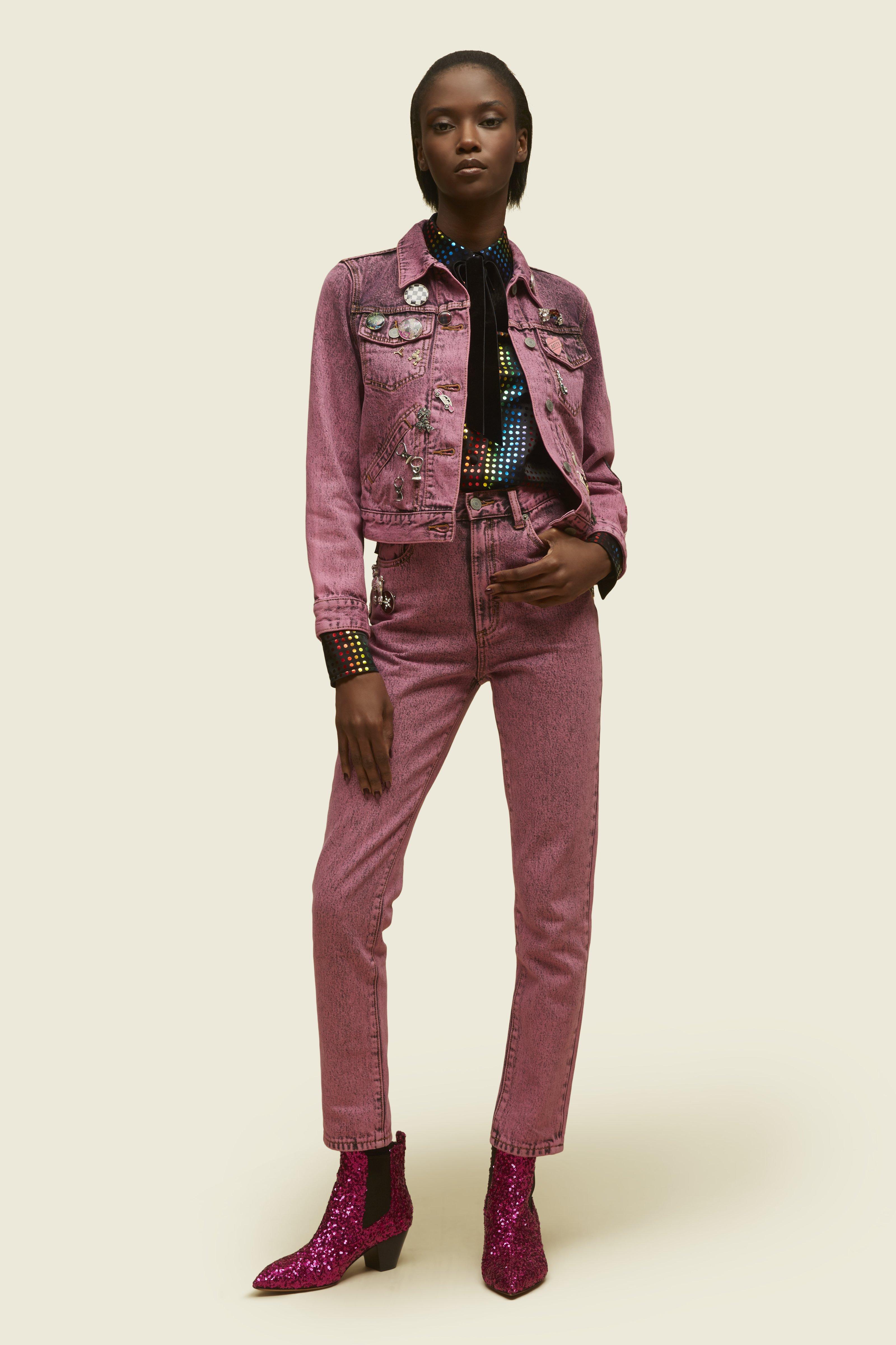 MARC JACOBS Shrunken Denim Jacket With Pink Embellishments in Bright