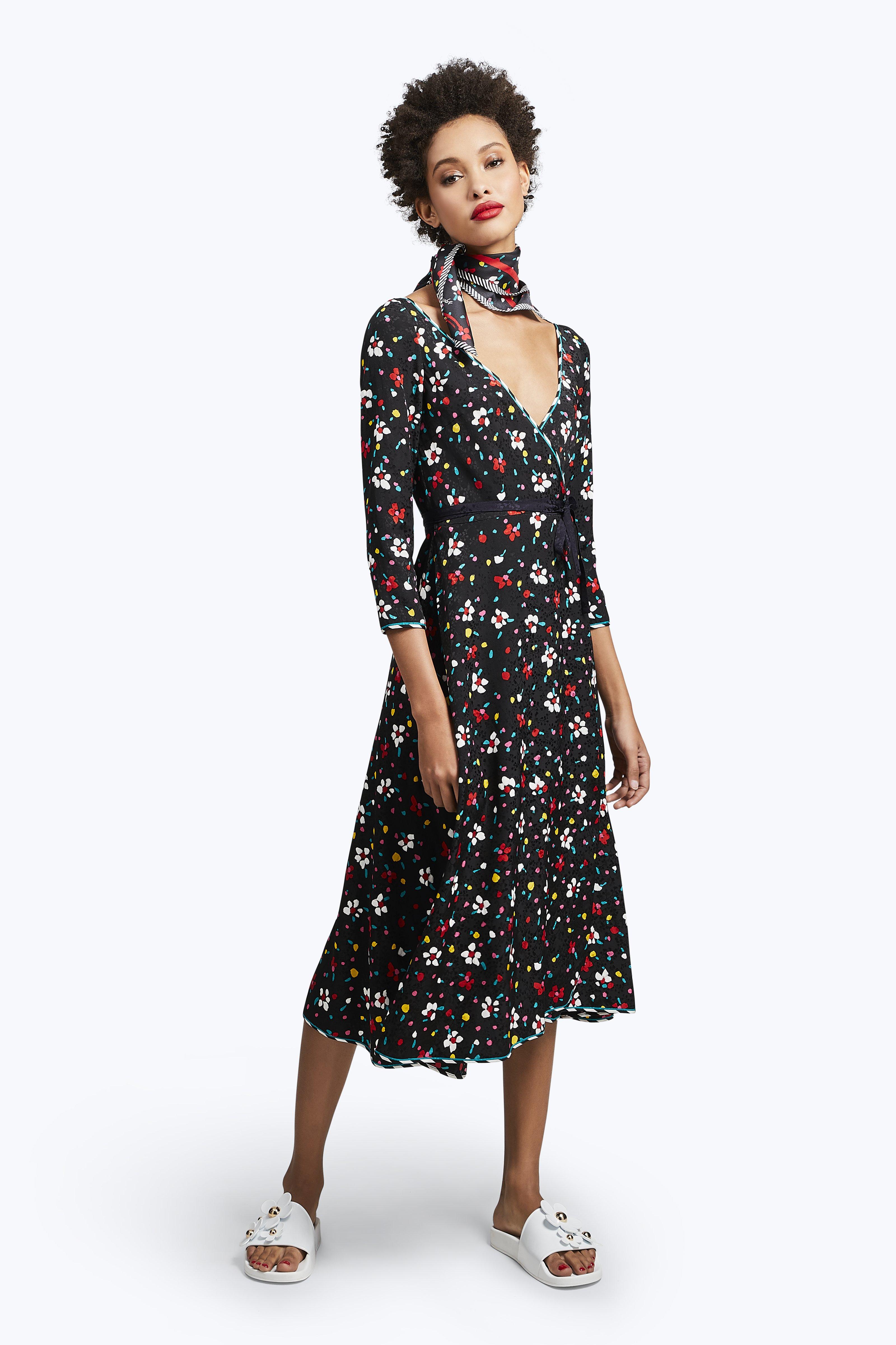 Marc Jacobs FloralPrint Silk Jacquard Wrap Dress In Black Multicolor