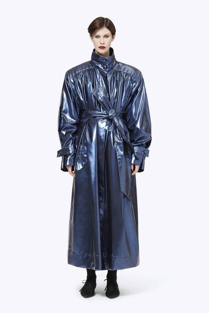 Vinyl Funnel-Neck Trench Coat