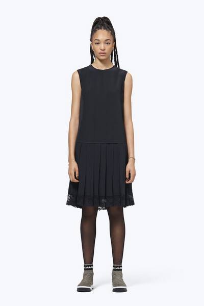 Silk Pleated Drop-Waist Dress With Lace Hem