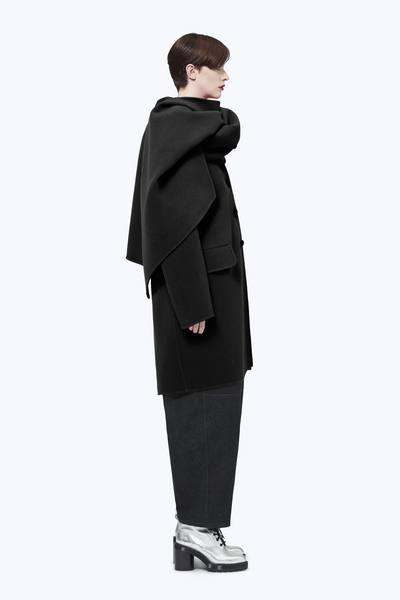 Notch-Collar Coat with Hood Scarf-Alternate view