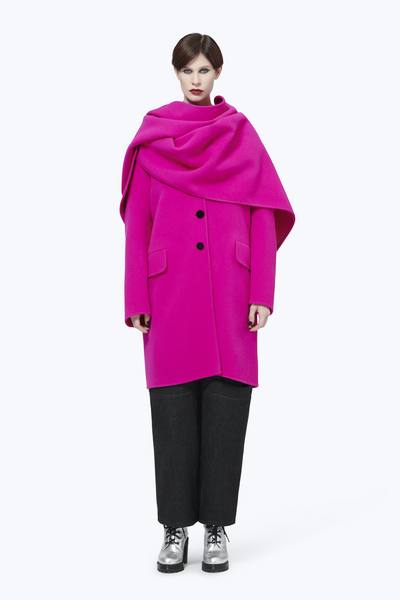 Notch-Collar Coat with Hood Scarf