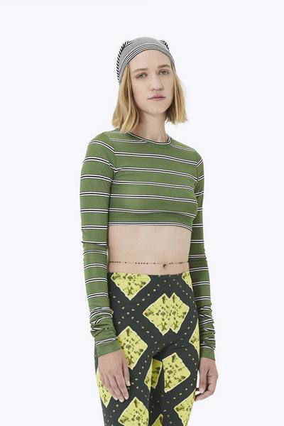 Striped Long-Sleeve Crop Top