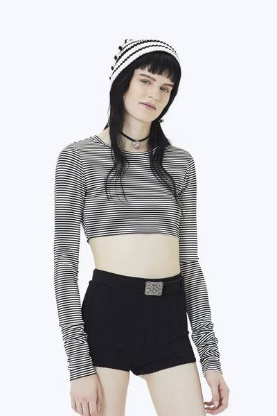 Striped Long-Sleeve Crop Top