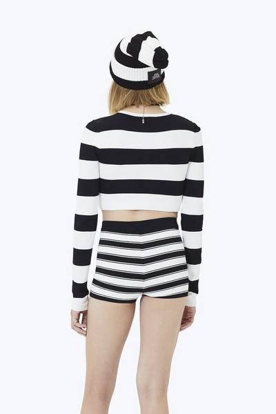 Wide Striped Long-Sleeve Crop Top-Alternate view