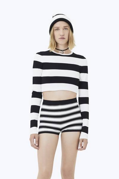 Wide Striped Long-Sleeve Crop Top