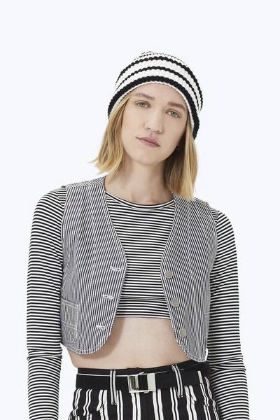 Uneven Striped Knit Beanie-Alternate view