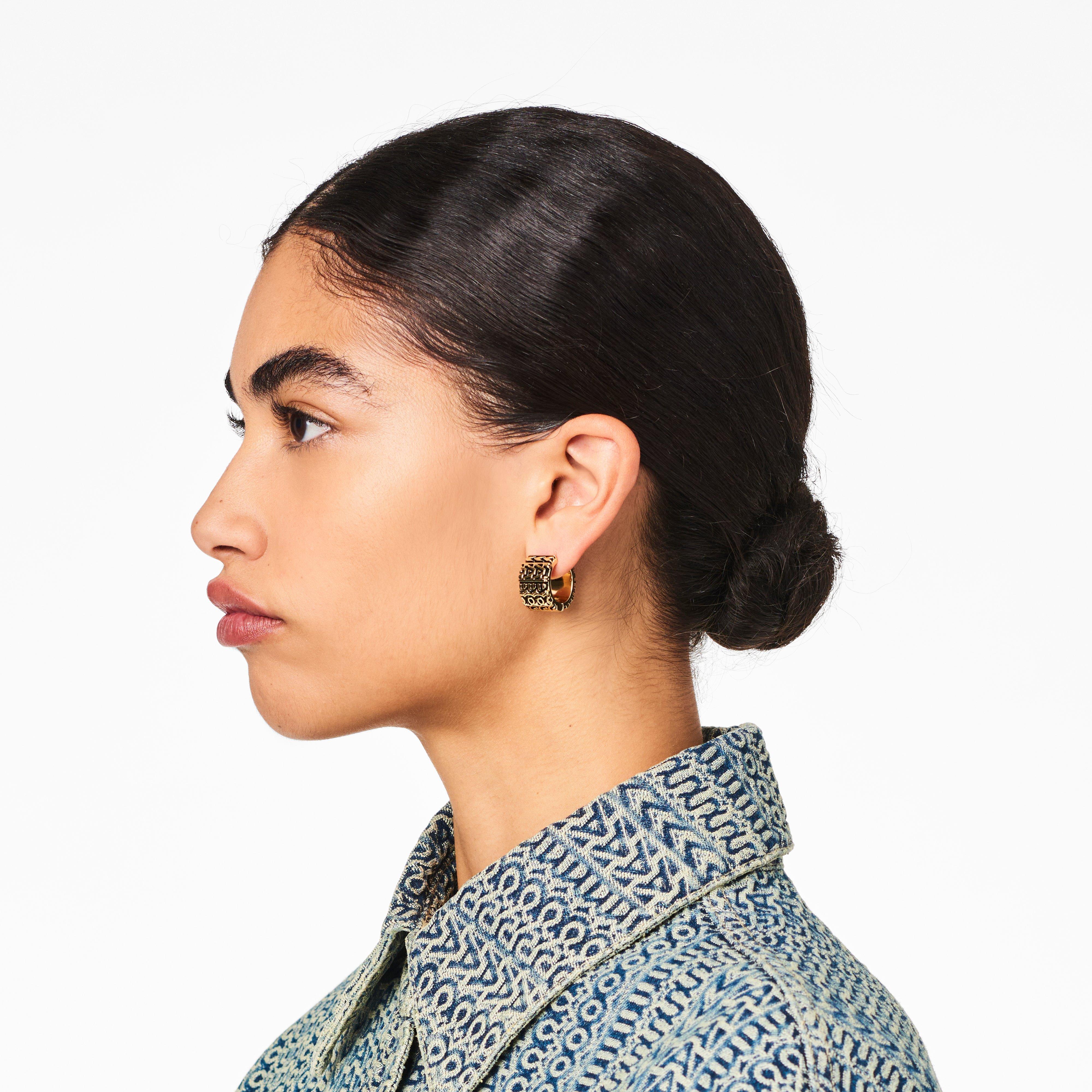 The Monogram Engraved Hoops - AGED GOLD--Alternate view