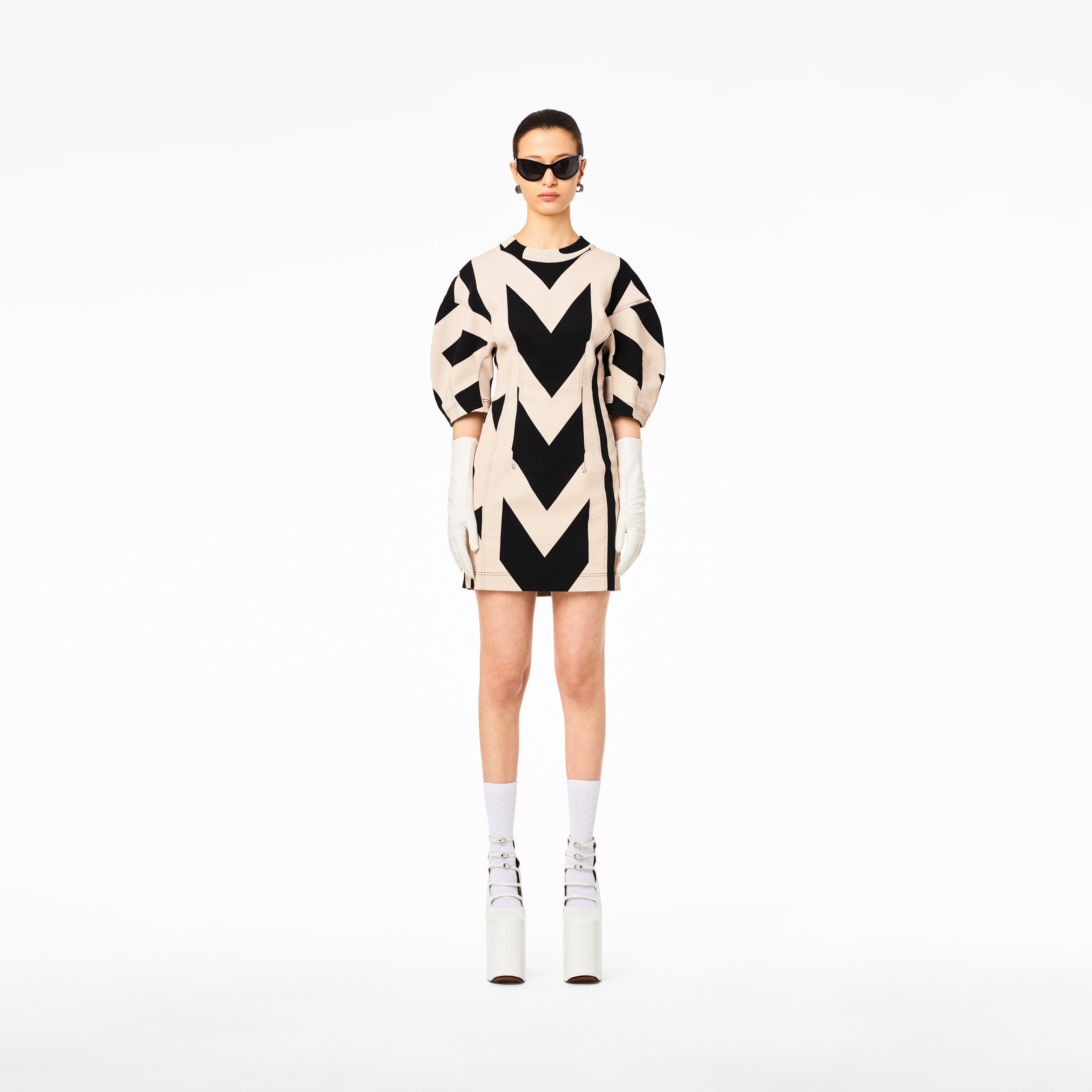 The Seamed Monogram Dress - BLACK/IVORY--Alternate view