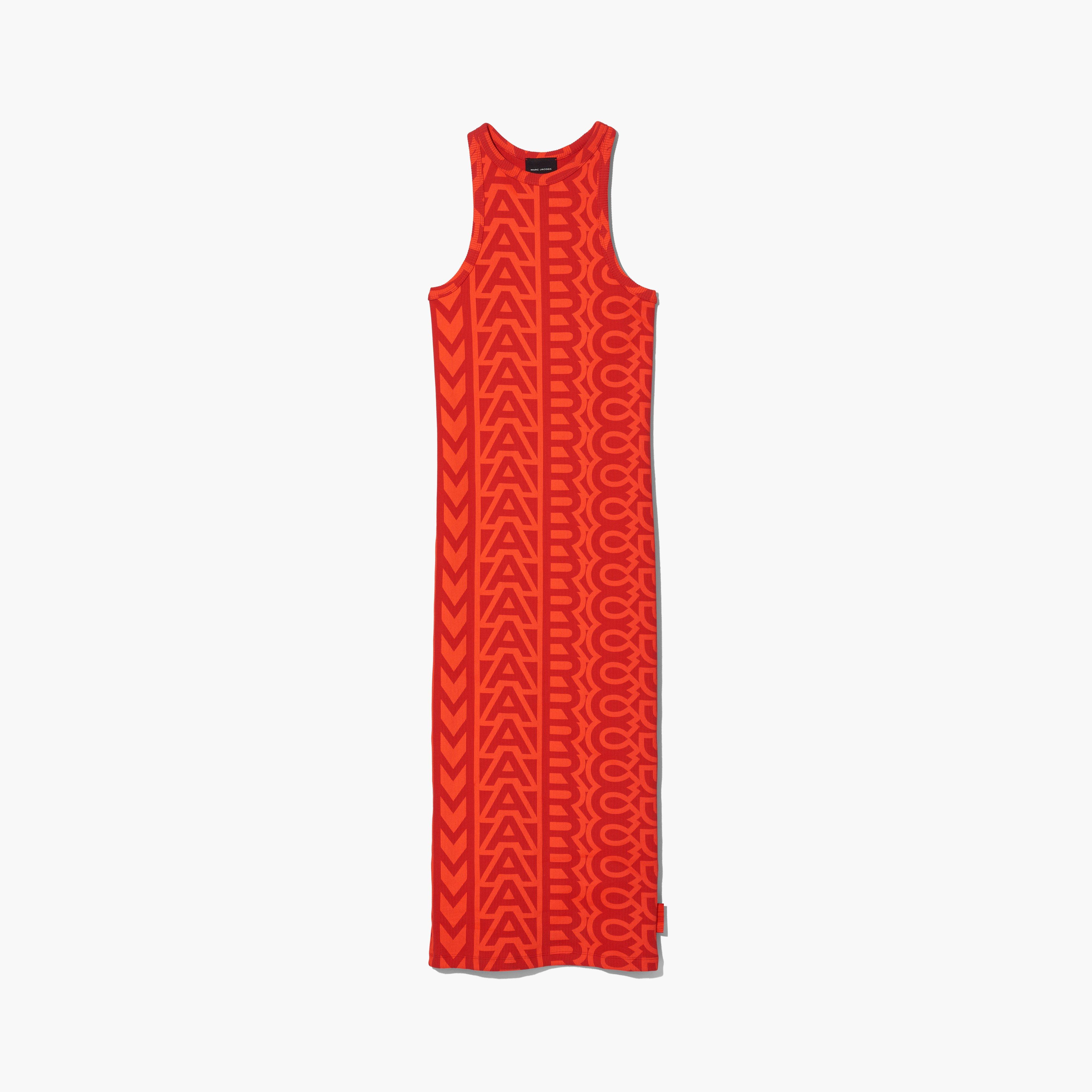 The Monogram Racer Rib Dress  - ELECTRIC ORANGE/TRUE RED