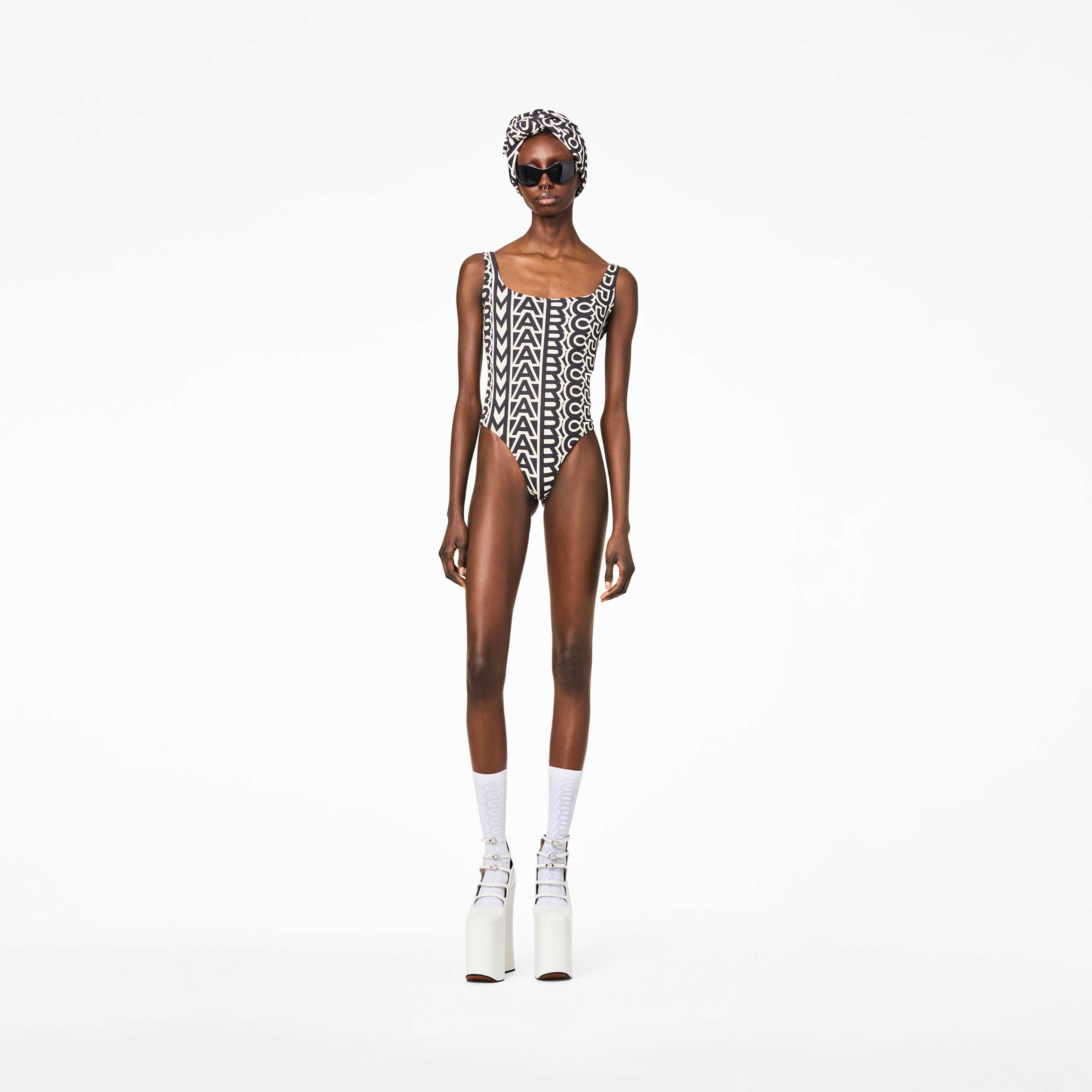 The Monogram One-Piece Swimsuit - BLACK/IVORY--Alternate view