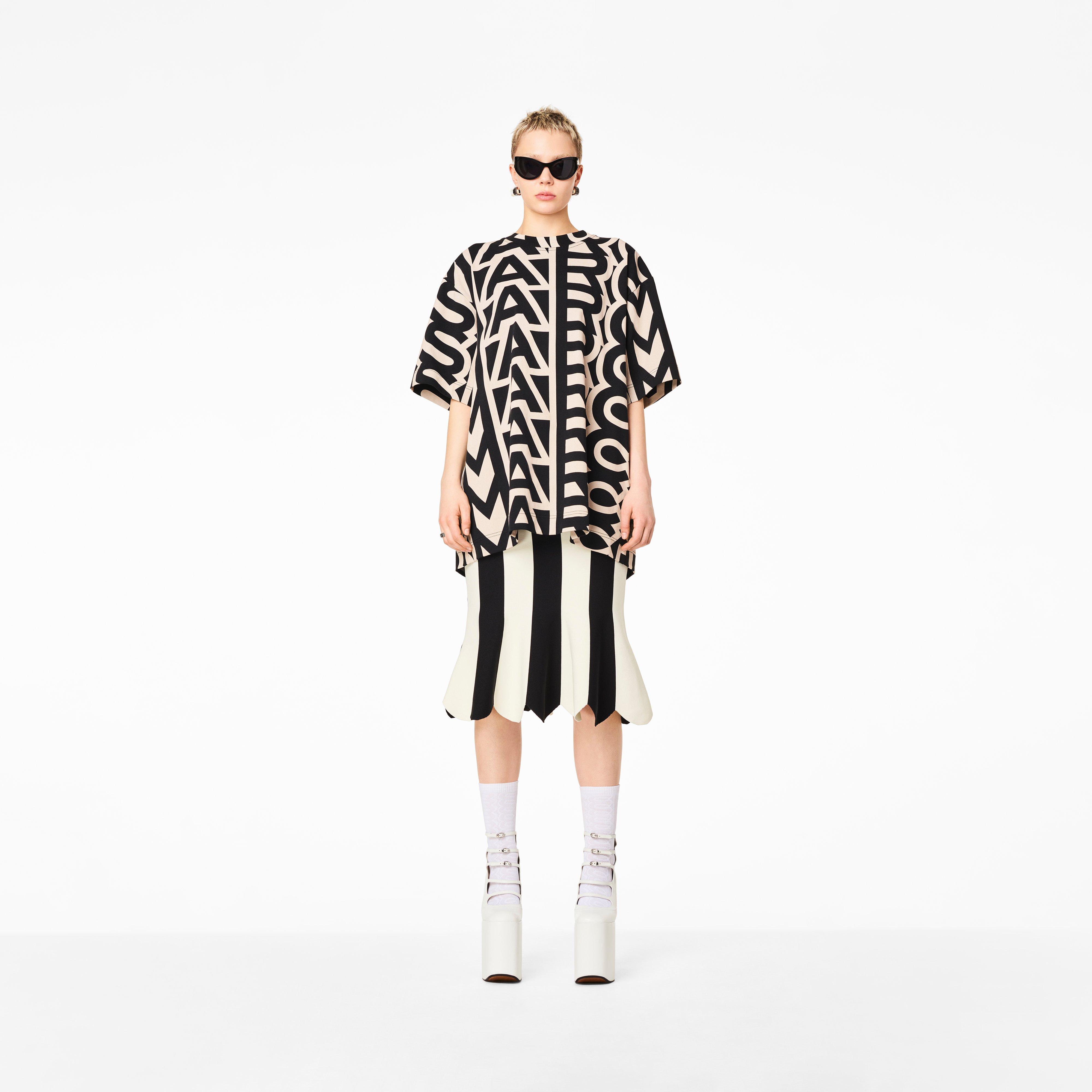 The Scuba Stripe Skirt - BLACK/IVORY--Alternate view