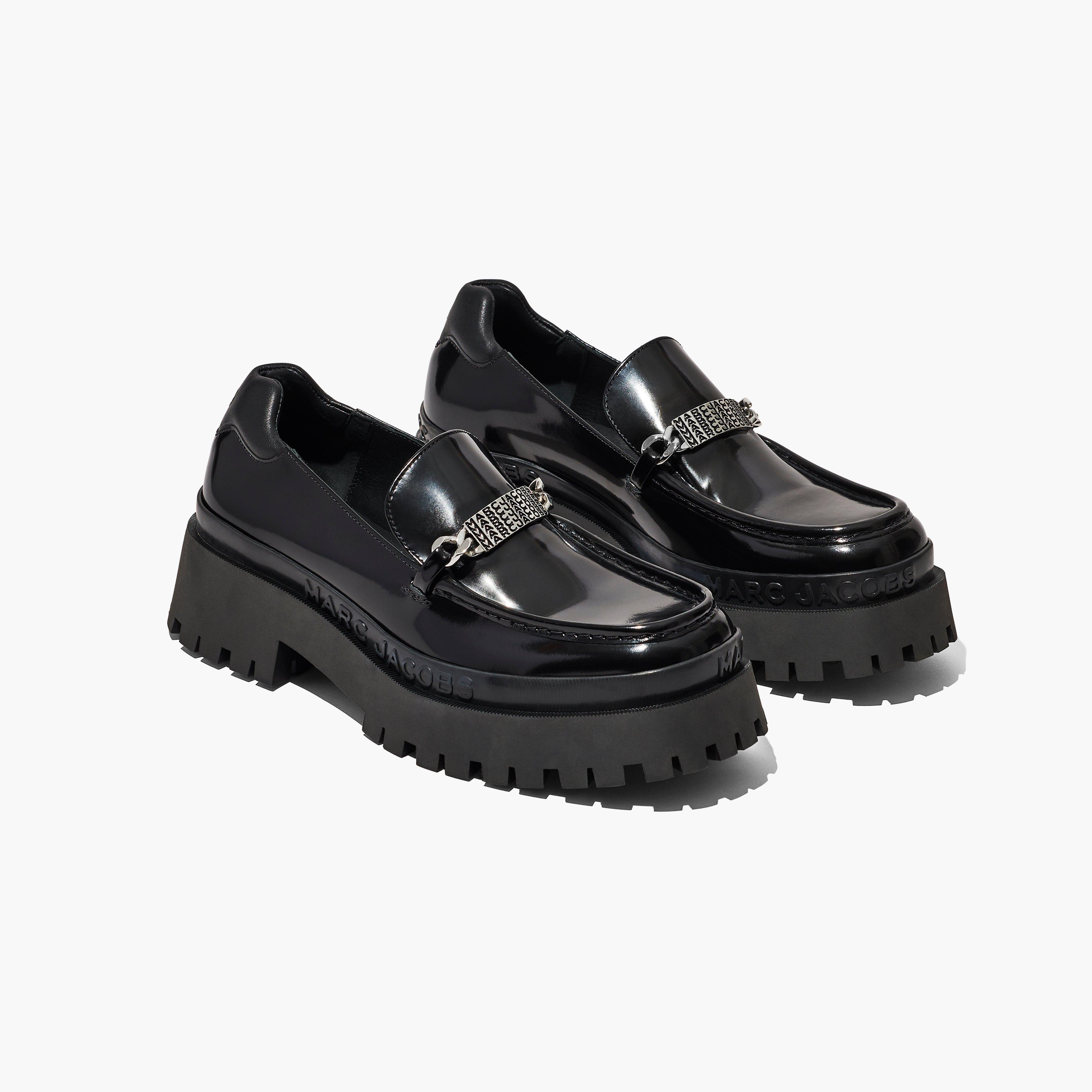 The Leather Barcode Monogram Loafer - BLACK