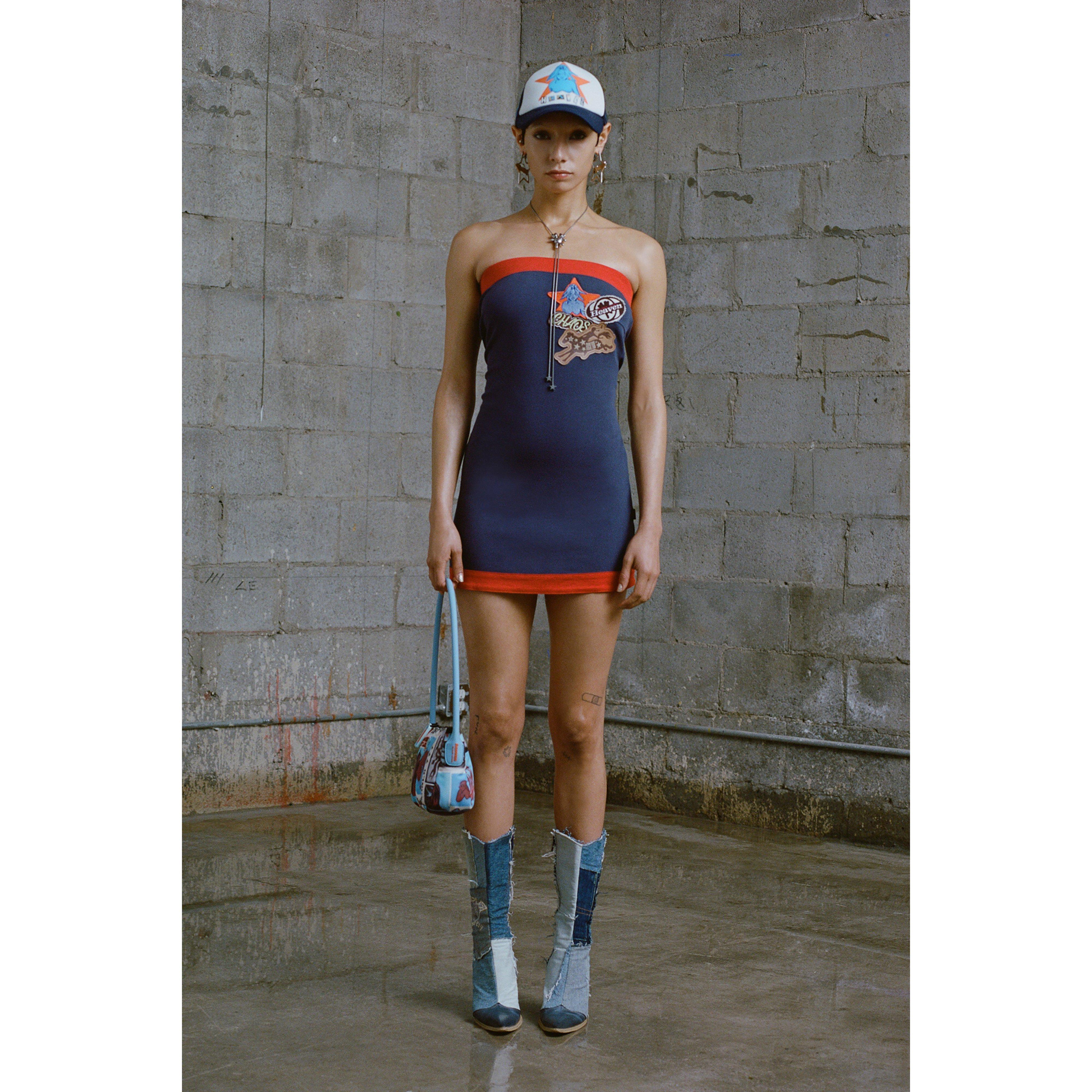 PATCHES TUBE DRESS - NAVY