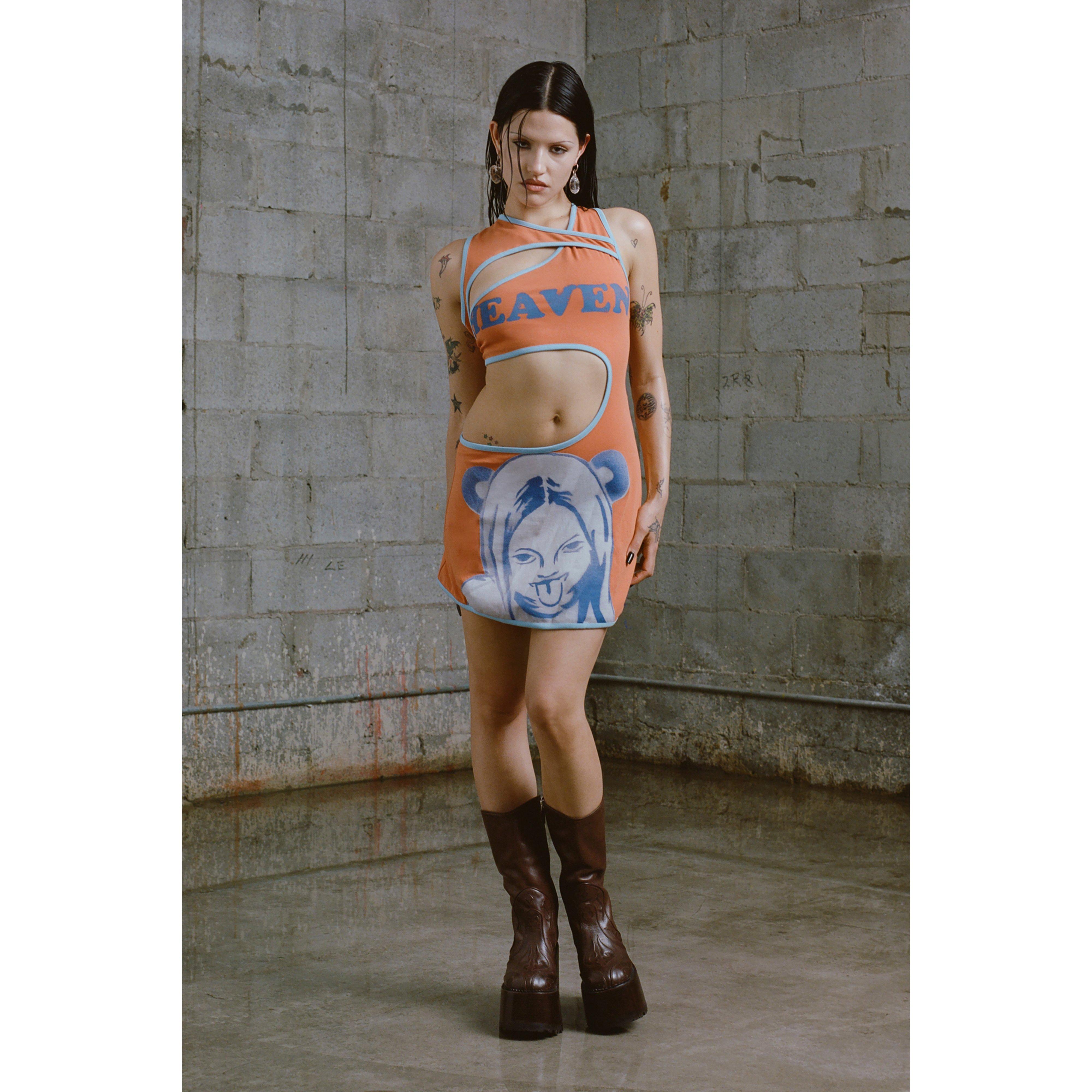 STENCIL CUT OUT DRESS - ORANGE MULTI