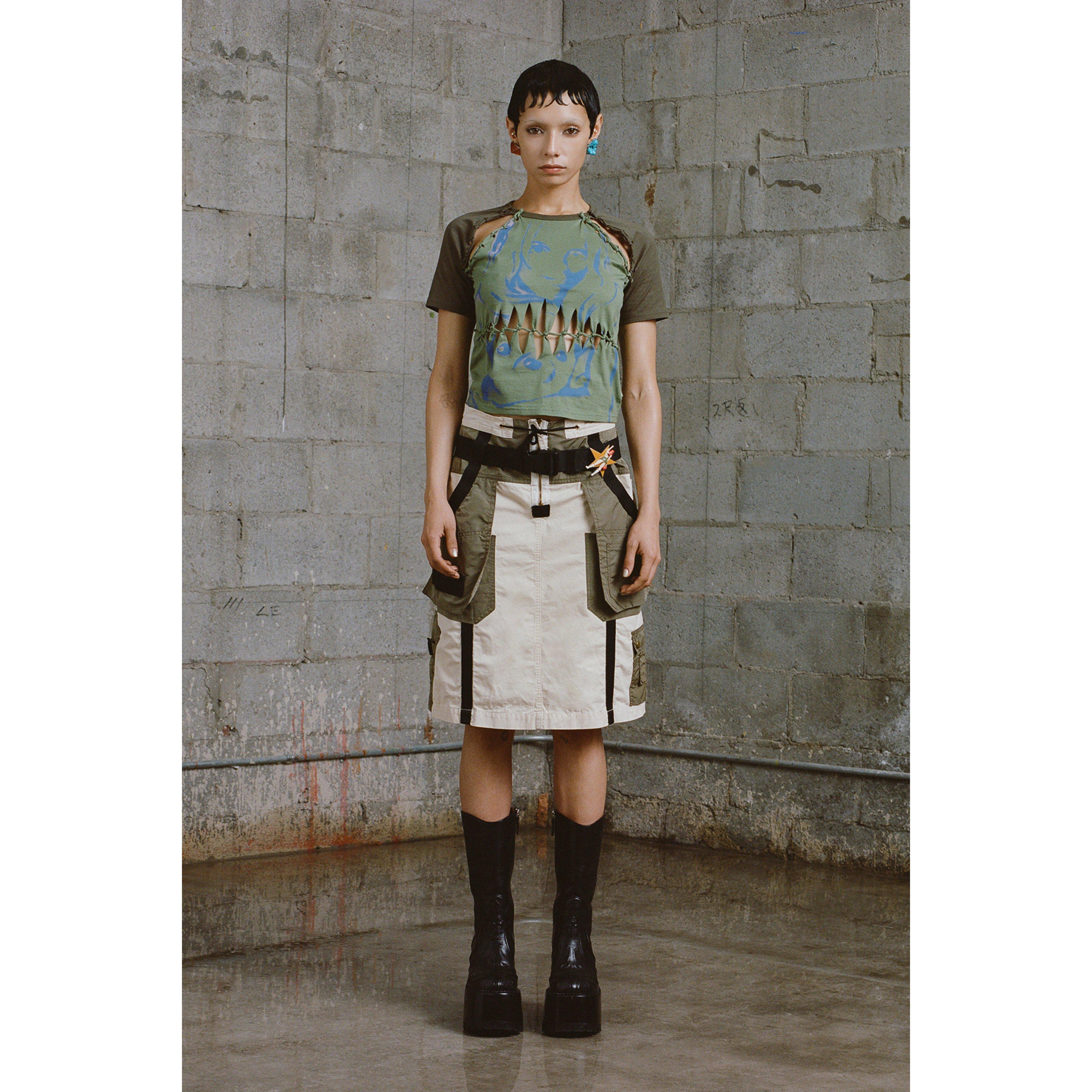 SLASHED KNOTTED TEE - GREEN