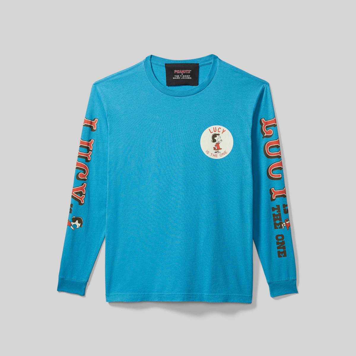 Image of MARC JACOBS Women's Peanuts x The Long Sleeve T-Shirt in Washed Blue, Size Large