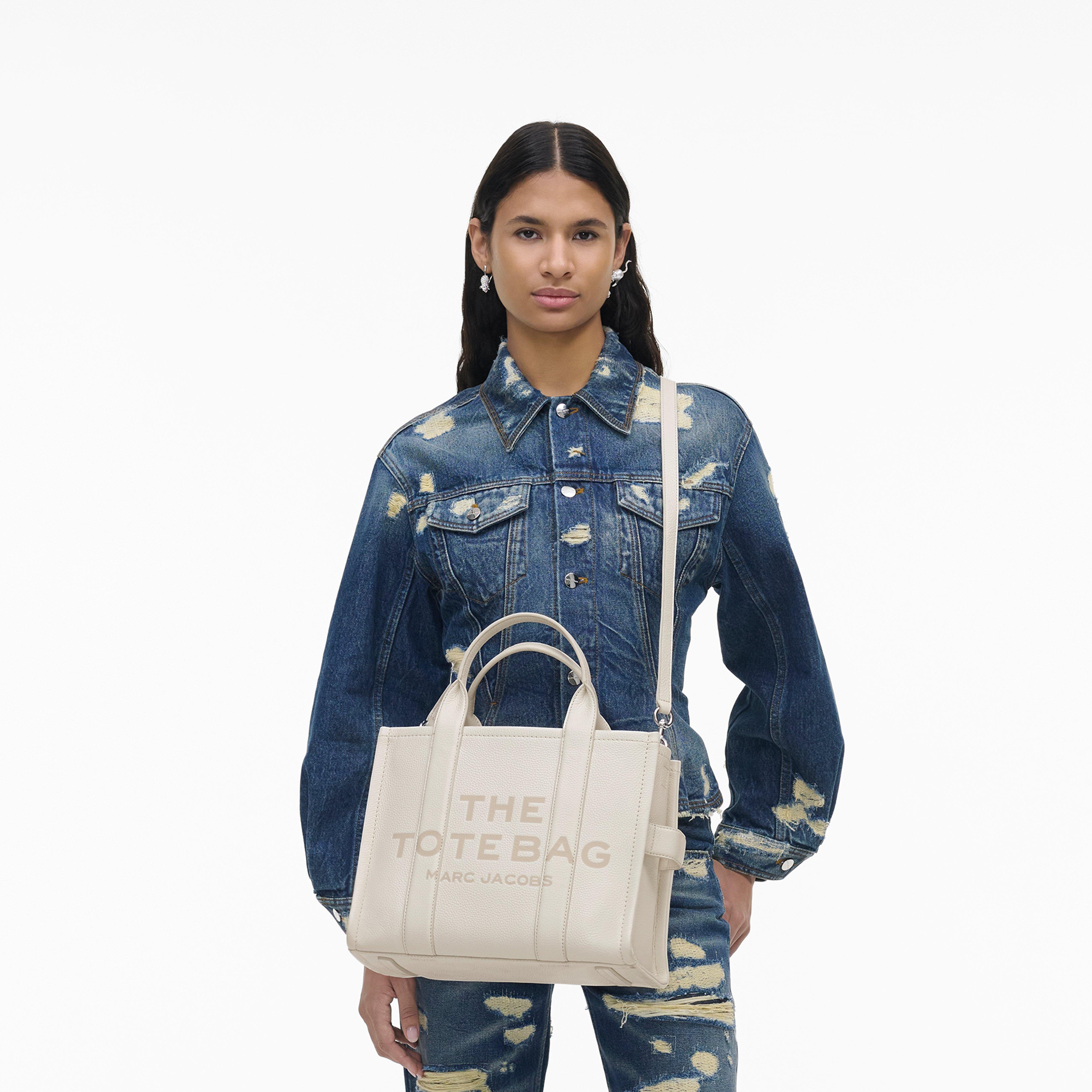 The Leather Medium Tote Bag - COTTON/SILVER--Alternate view