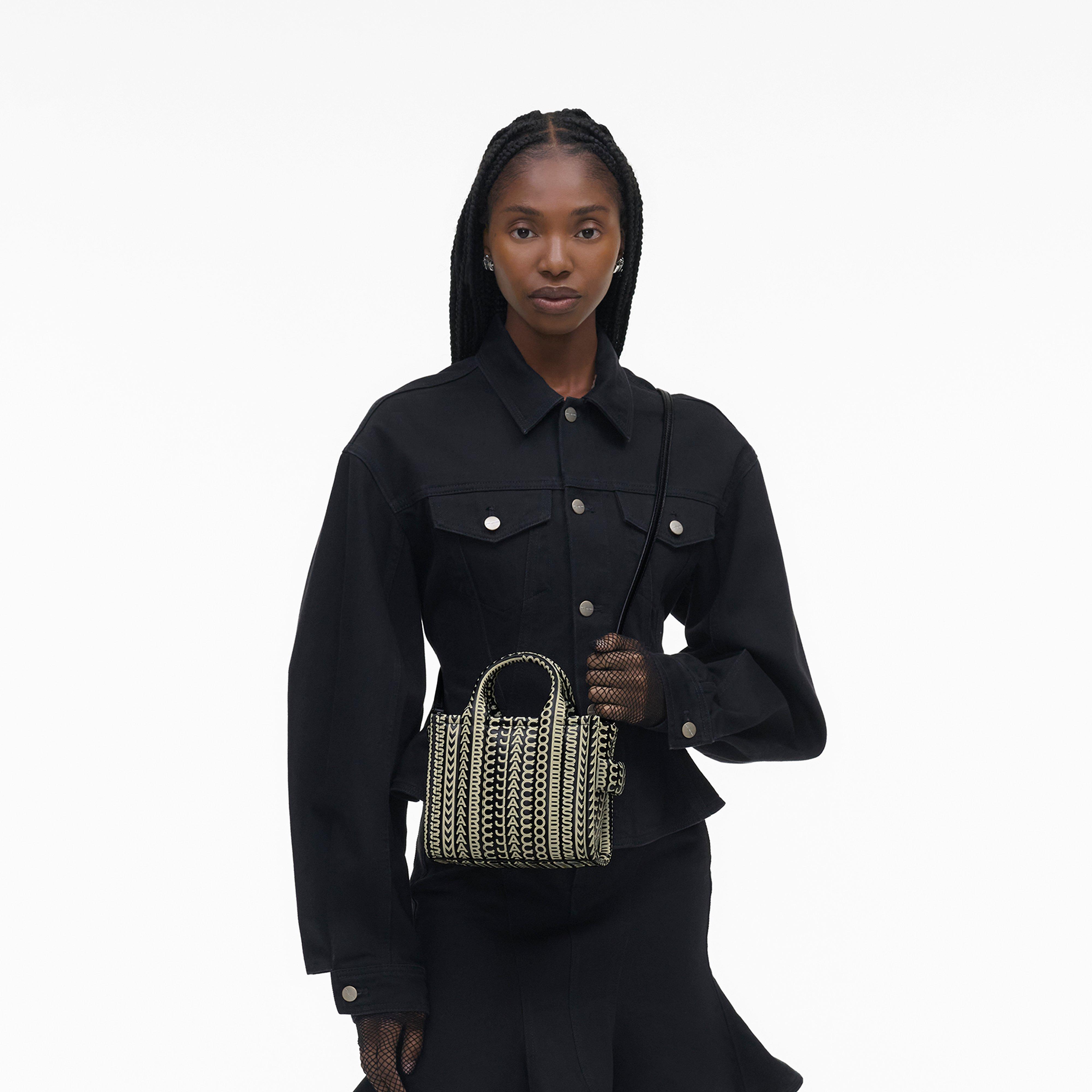 The Monogram Leather Micro Tote - BLACK/WHITE--Alternate view