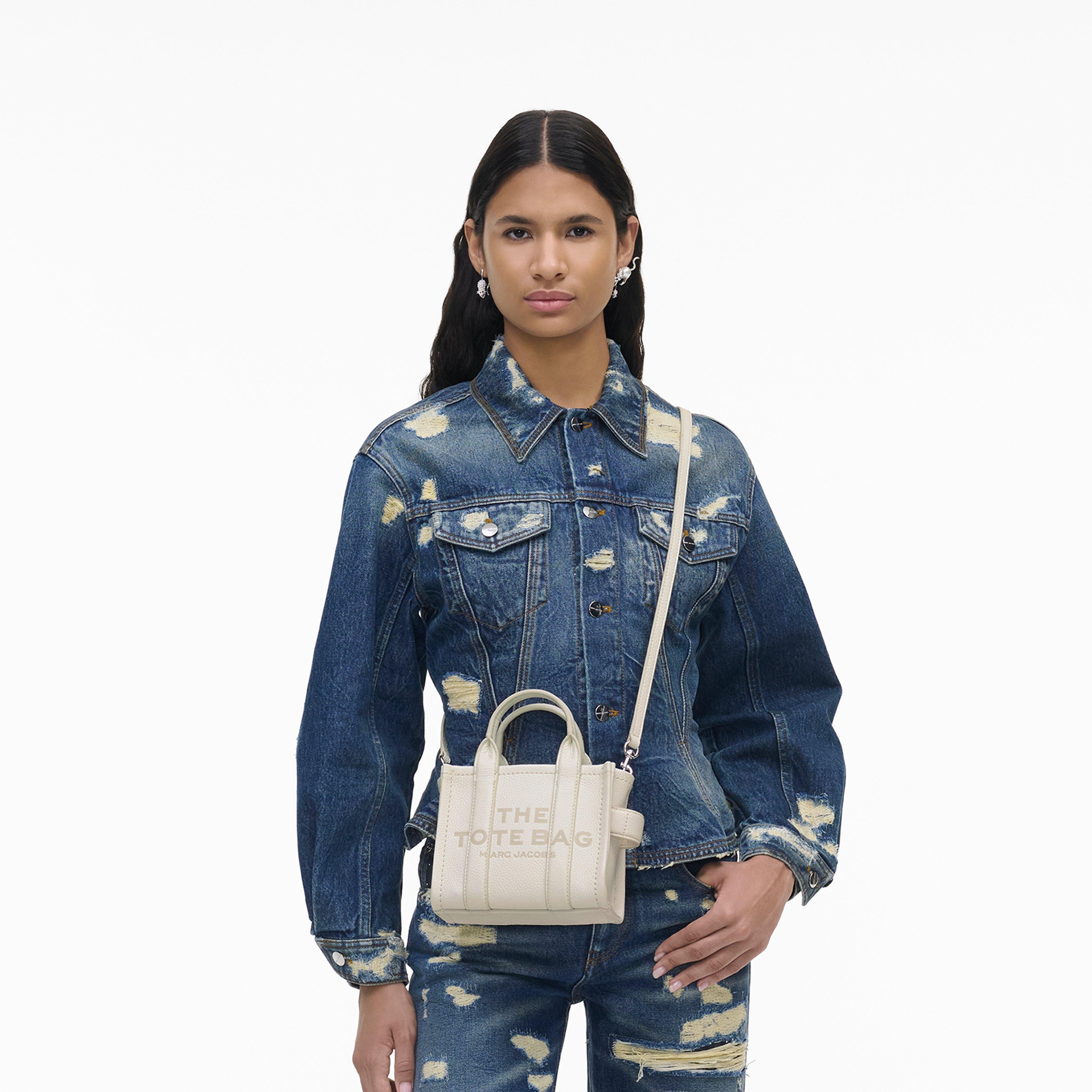 The Leather Micro Tote Bag - COTTON/SILVER--Alternate view