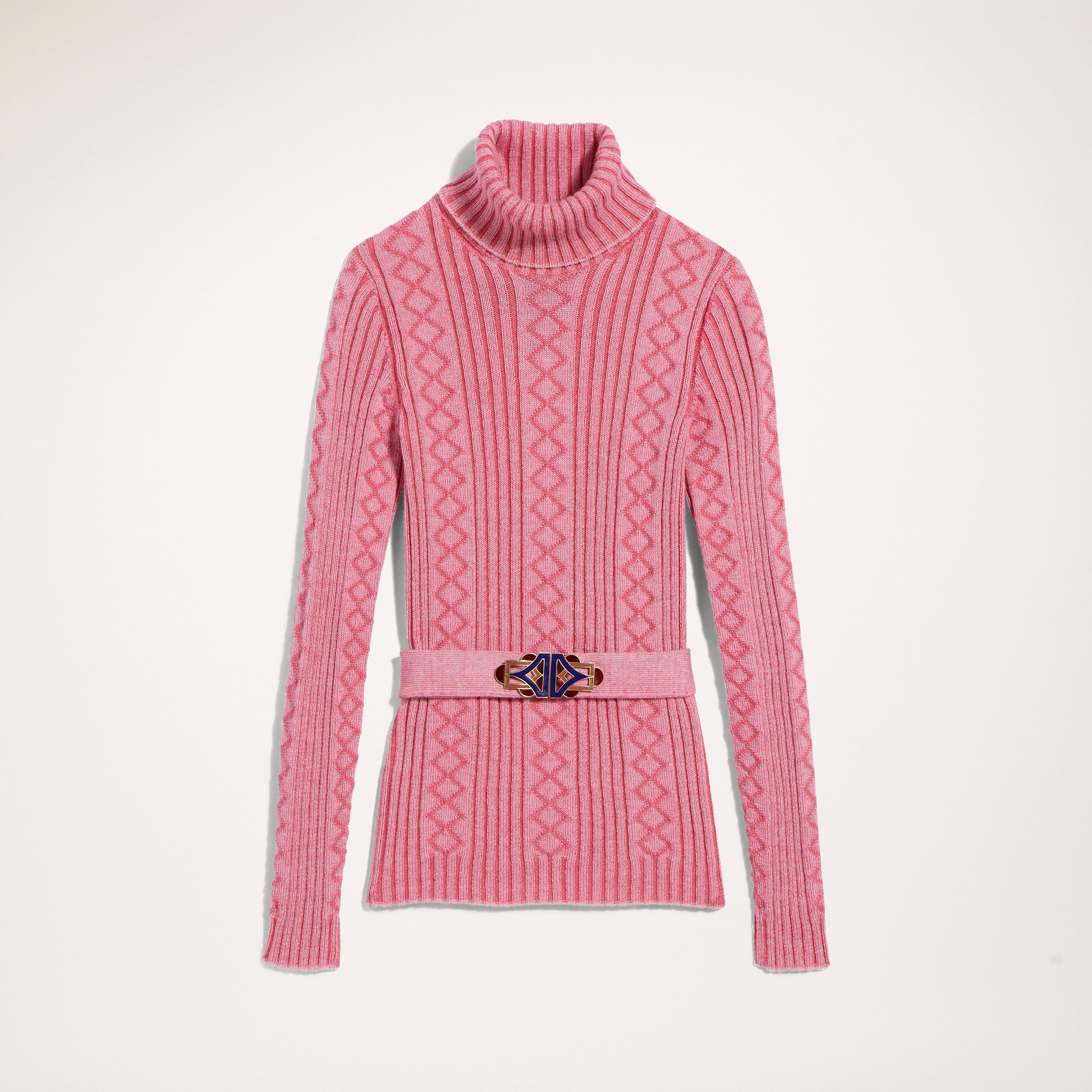 Melange Turtleneck Sweater with Belt