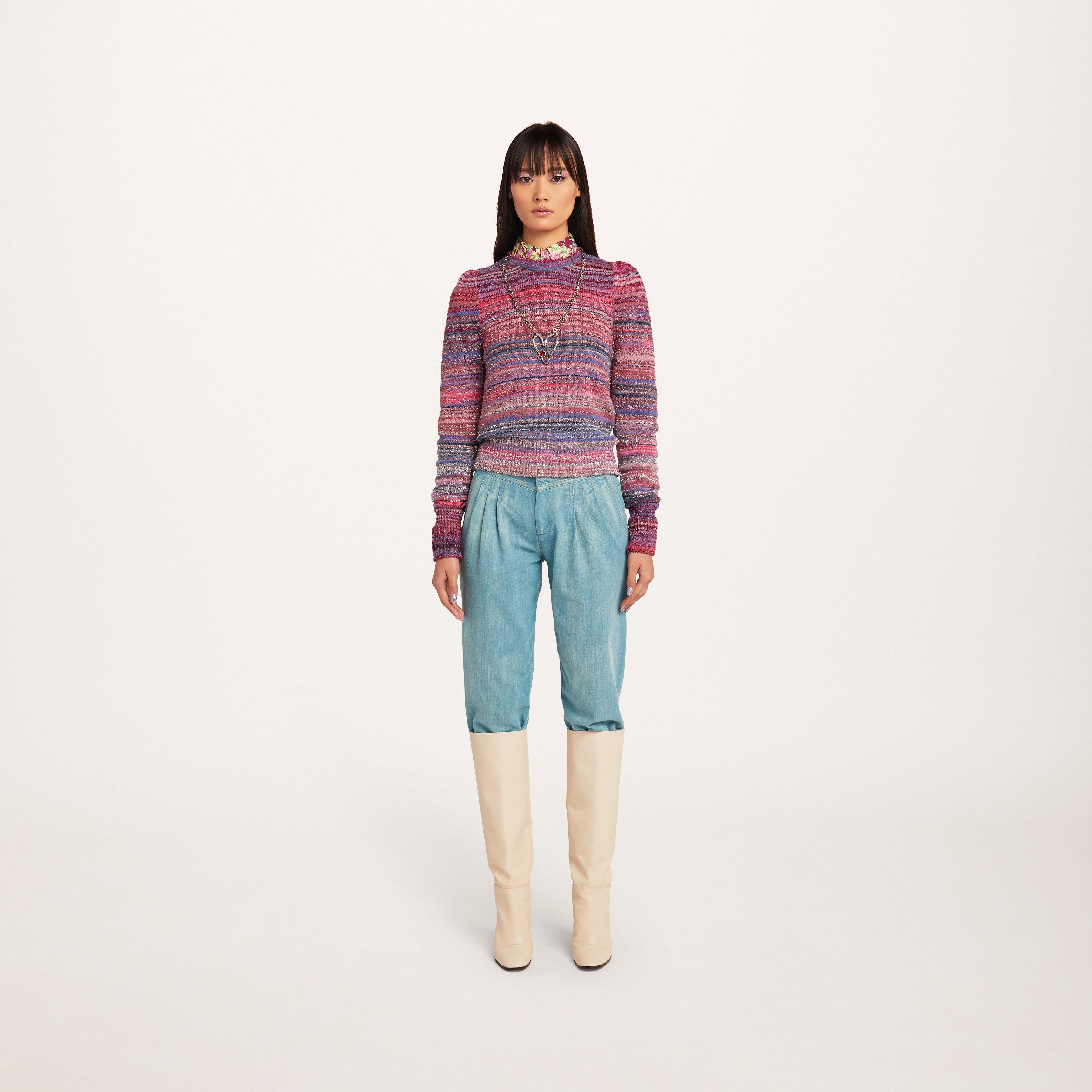 Lurex Stripe Crew Neck Sweater--Alternate view