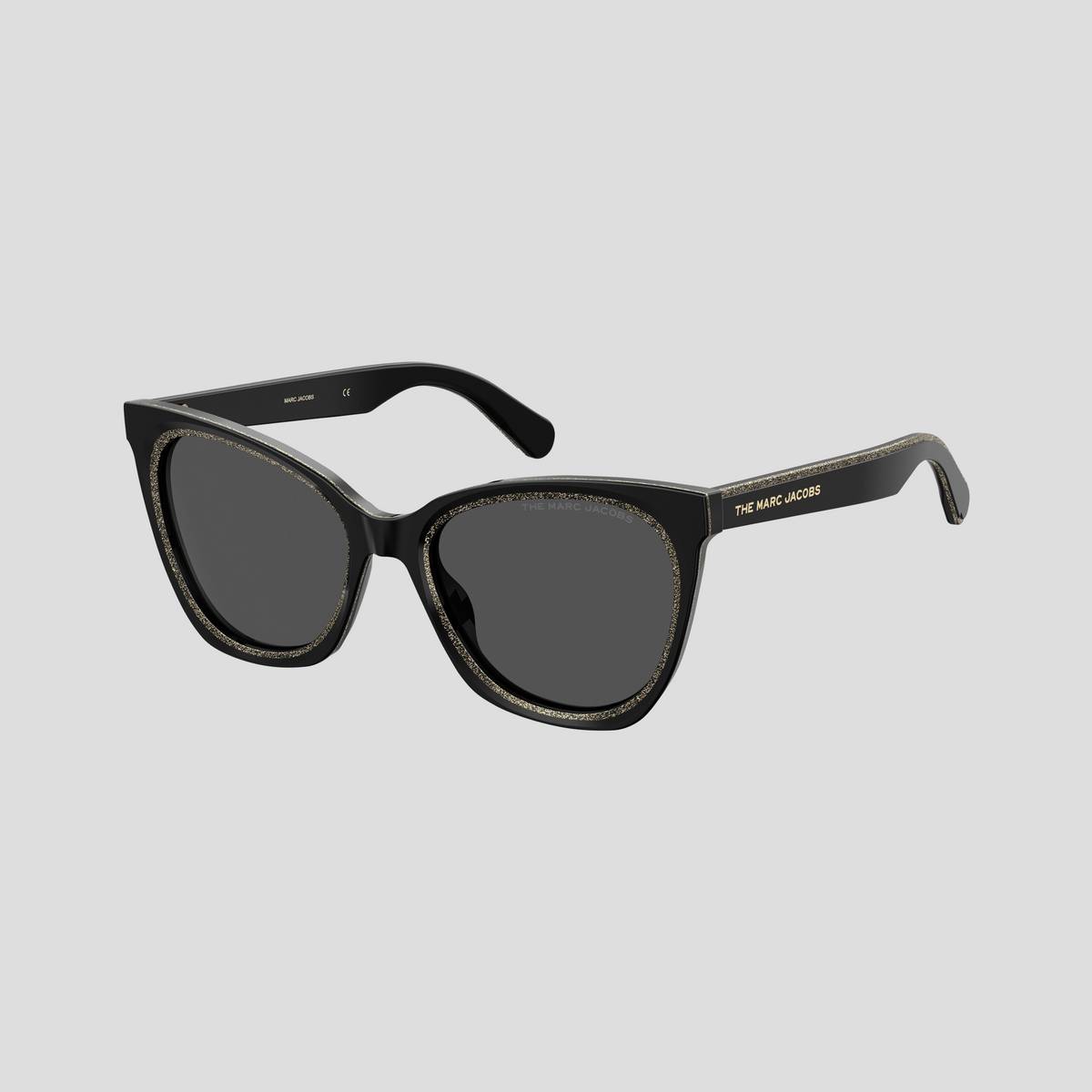 Image of MARC JACOBS Women's The Bevelled Glam Cateye Sunglasses in Black Glitter/Grey