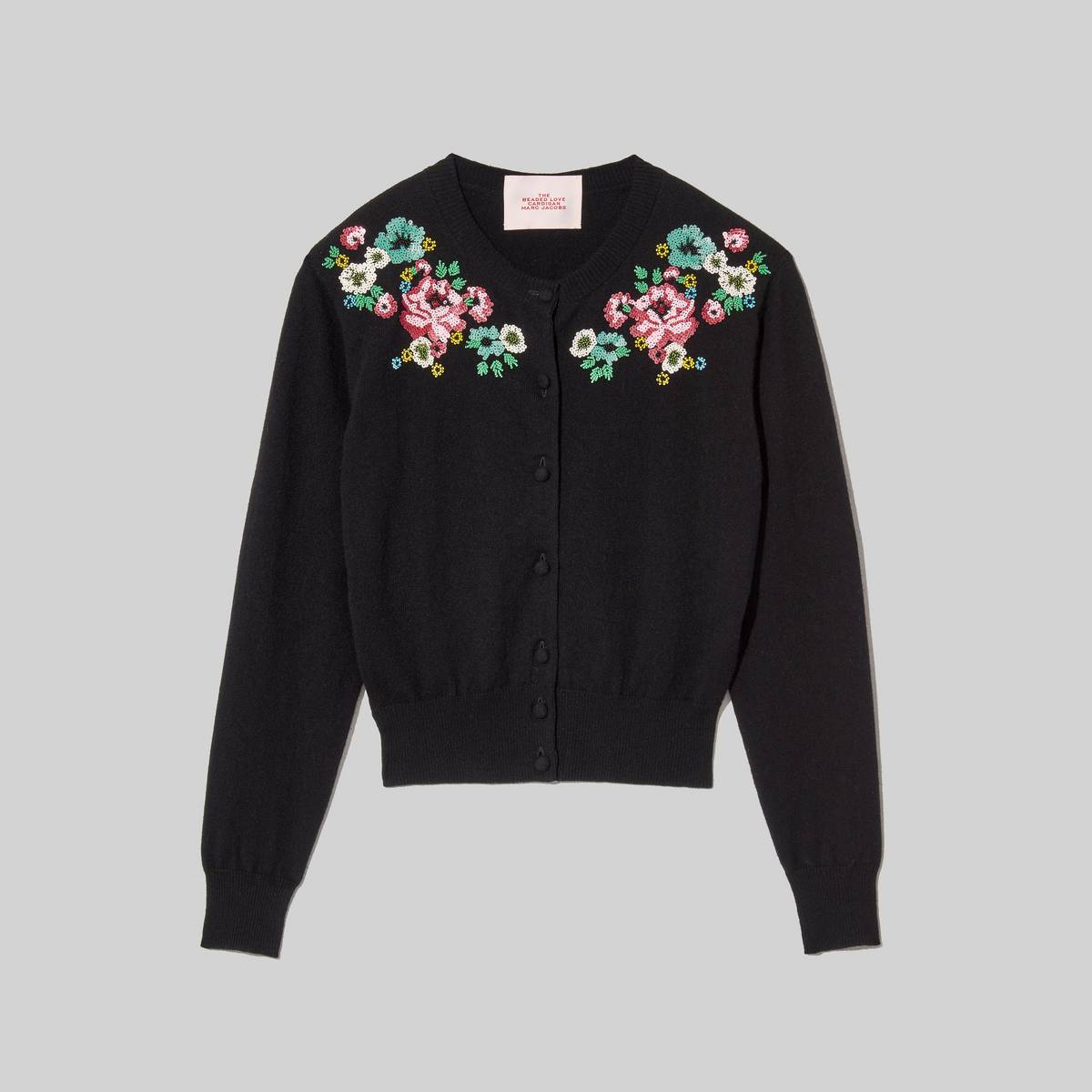 Image of MARC JACOBS Women's The Beaded Love Cardigan in Black, Size Large