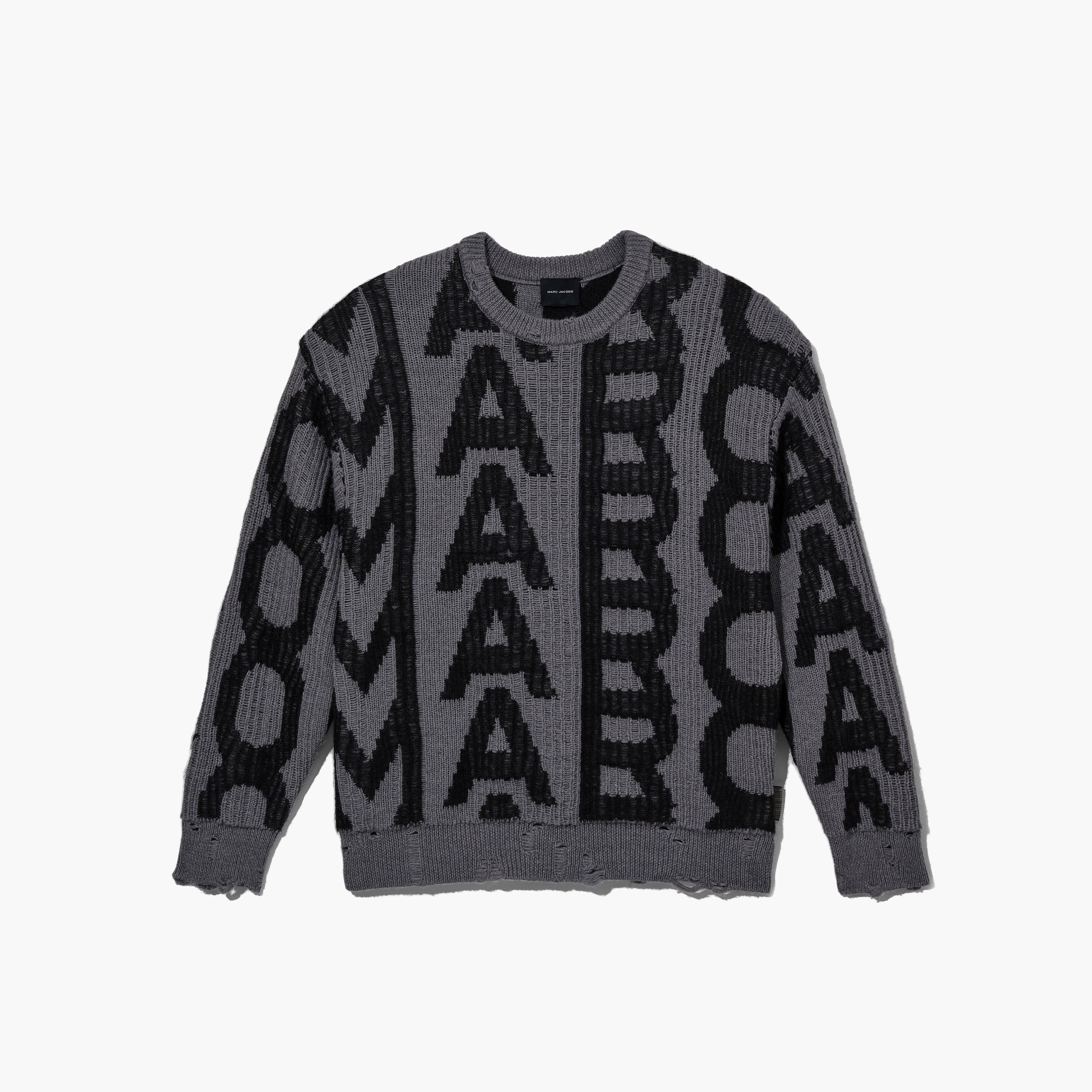 The Monogram Distressed Sweater - BLACK/CHARCOAL