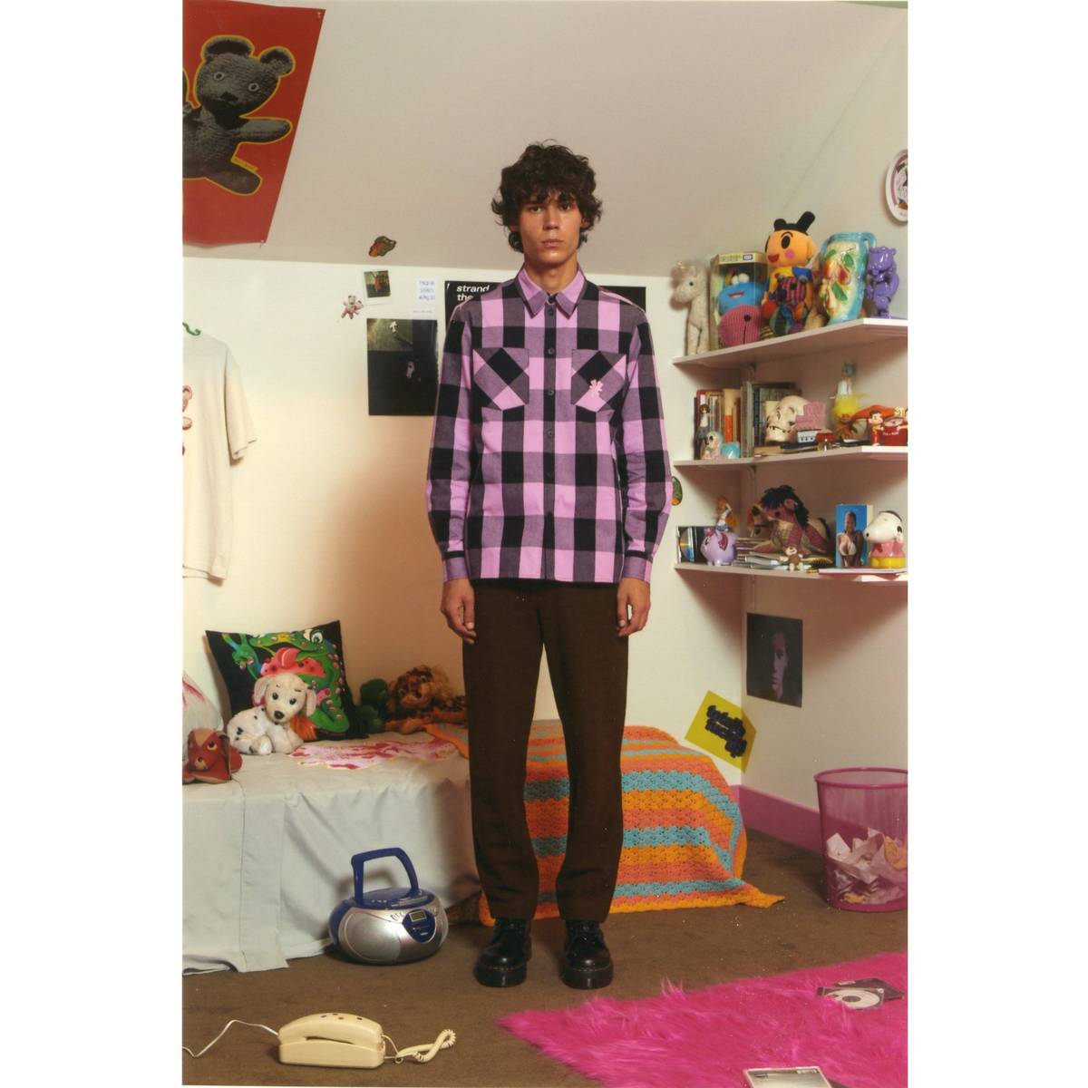 Image of MARC JACOBS Women's Check Flannel Shirt in Lilac/Black, Size Large