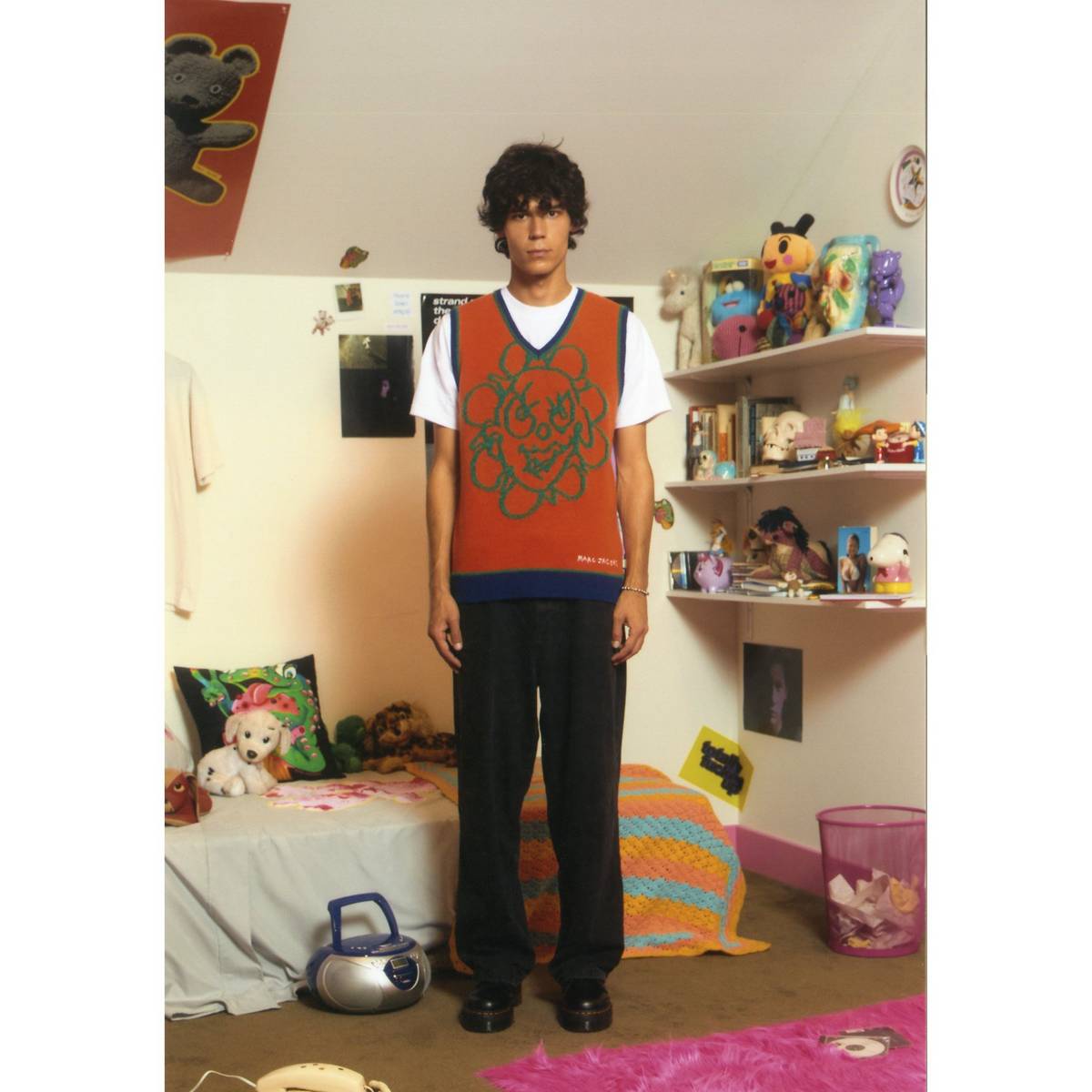 Image of MARC JACOBS Women's Crazy Daisy Vest in Orange/Lilac, Size Large