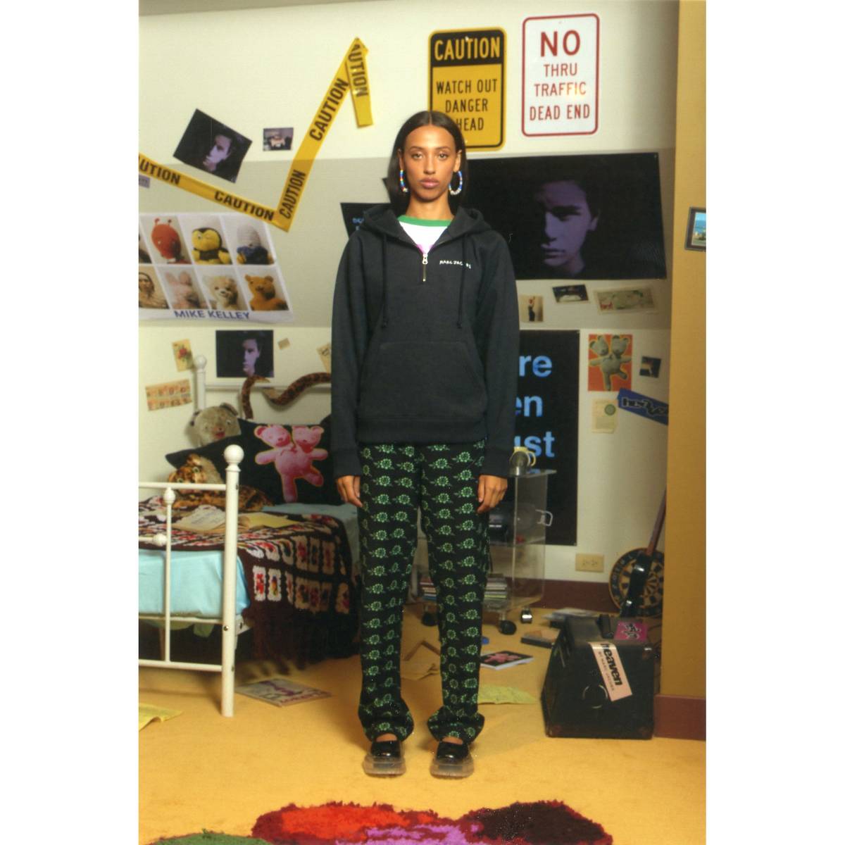 Image of MARC JACOBS Women's Lonely Bunny Quarter Zip Hoodie in Black, Size Large