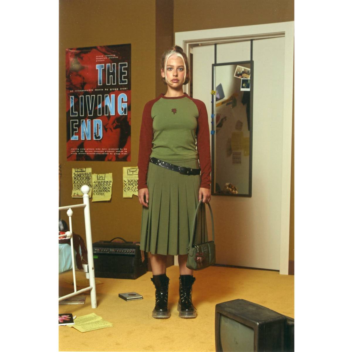 Image of MARC JACOBS Women's Pleated Skirt in Military Green, Size Large