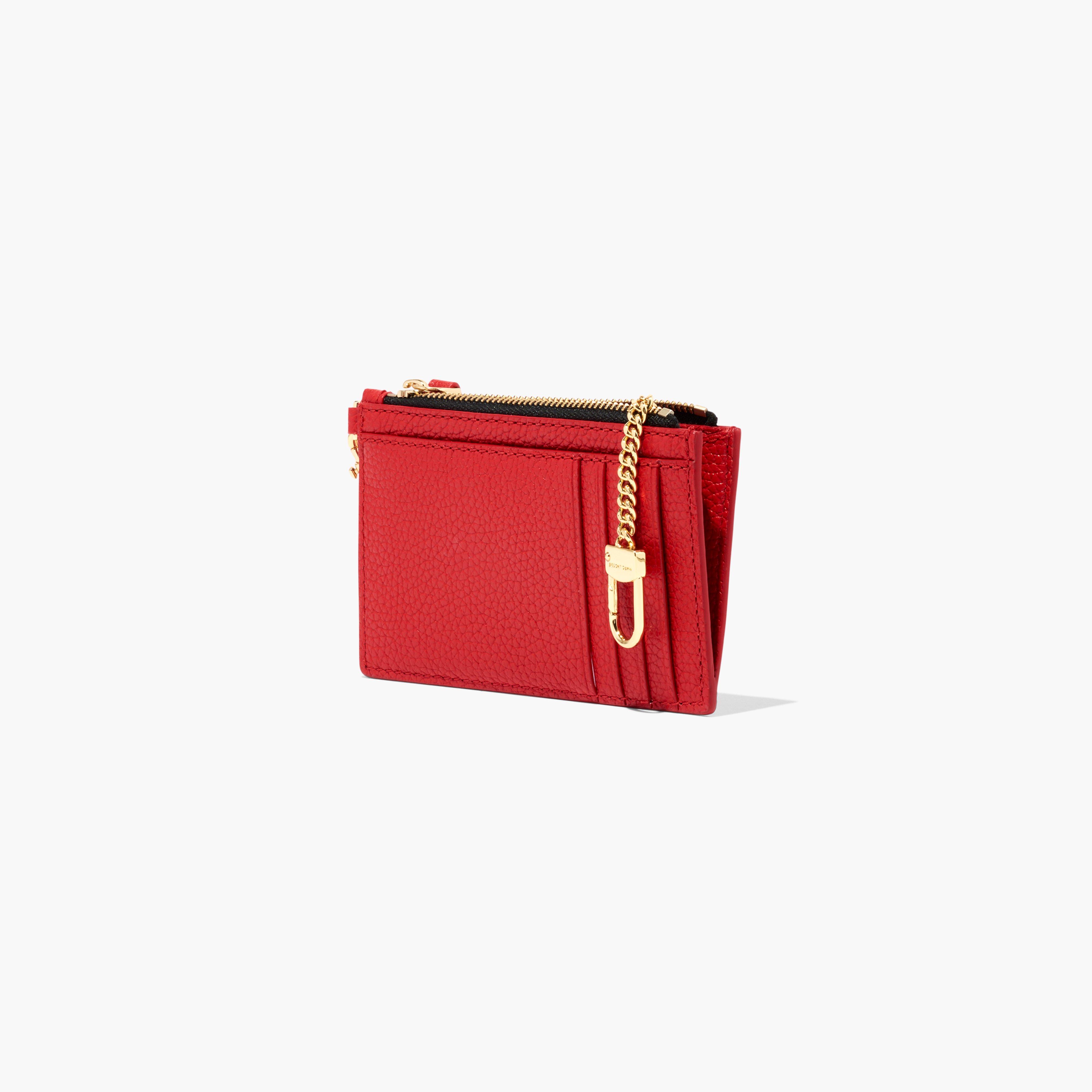 The Leather Top Zip Wristlet - TRUE RED--Alternate view