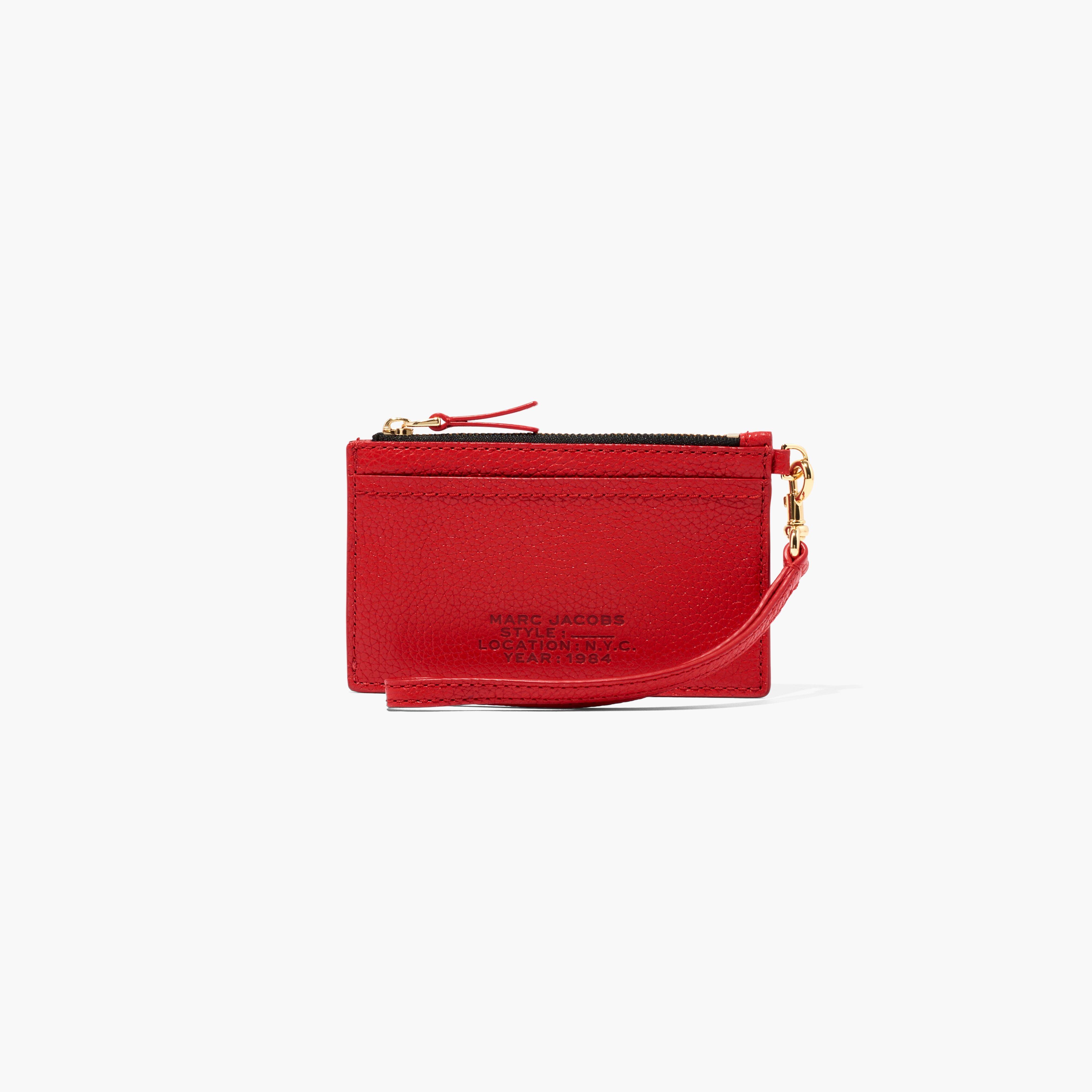 The Leather Top Zip Wristlet - TRUE RED