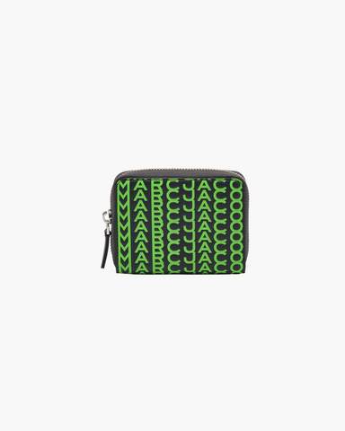 Marc by Marc jacobs The Monogram Leather Zip Around Wallet,GREY/FLUO GREEN