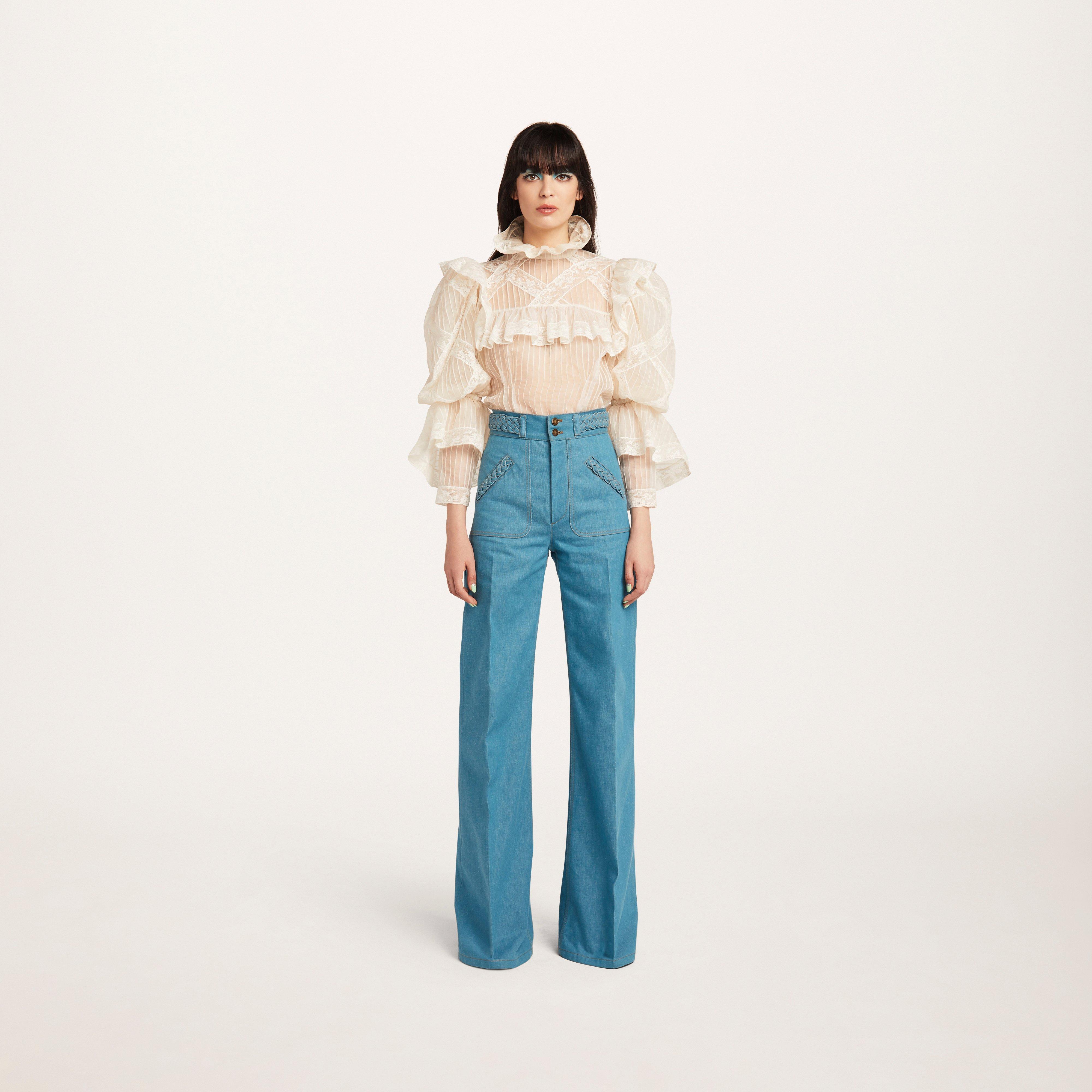 Flared Jean With Braided Waist and Pocket Trim--Alternate view