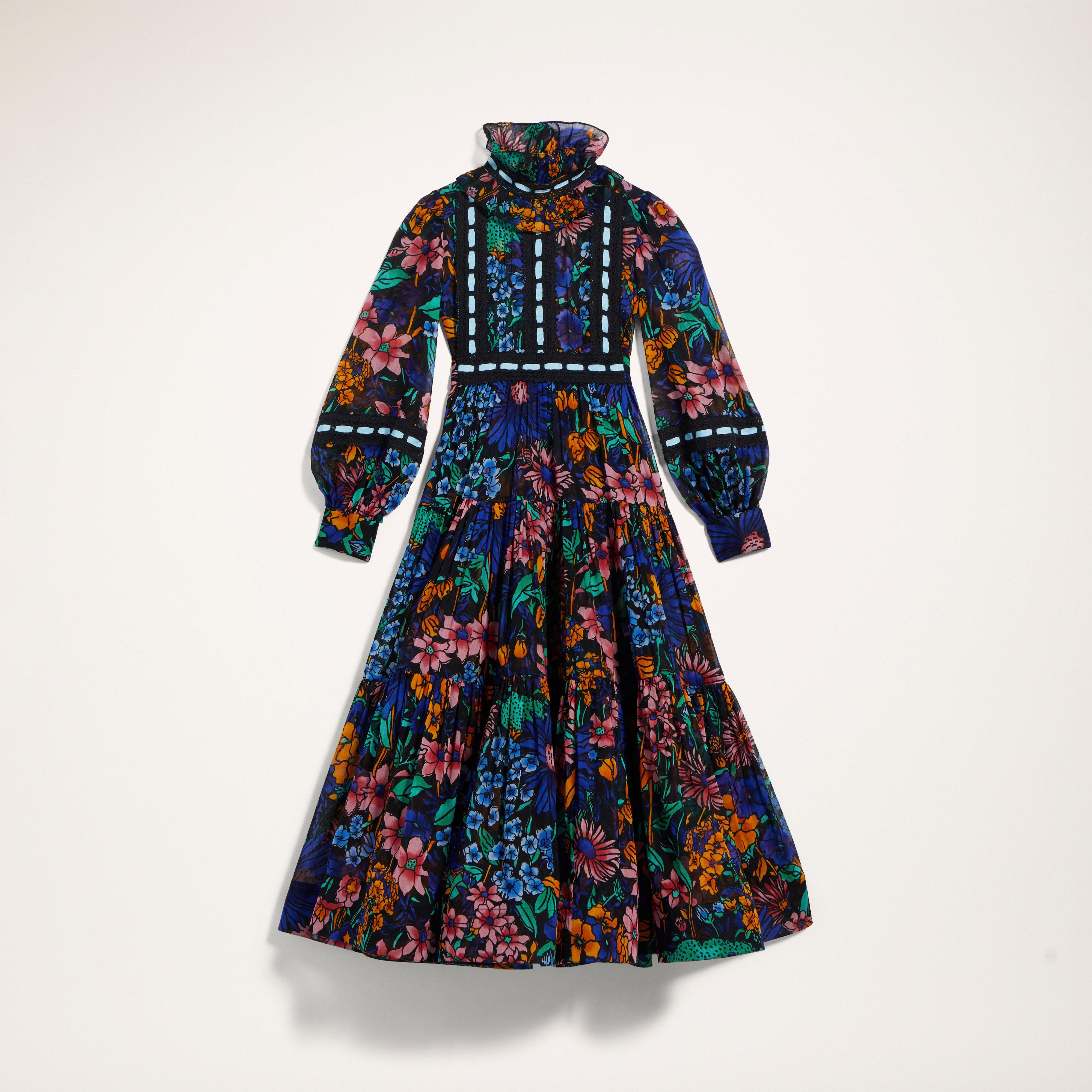 Voile Tiered Prairie Dress With Lace Inserts