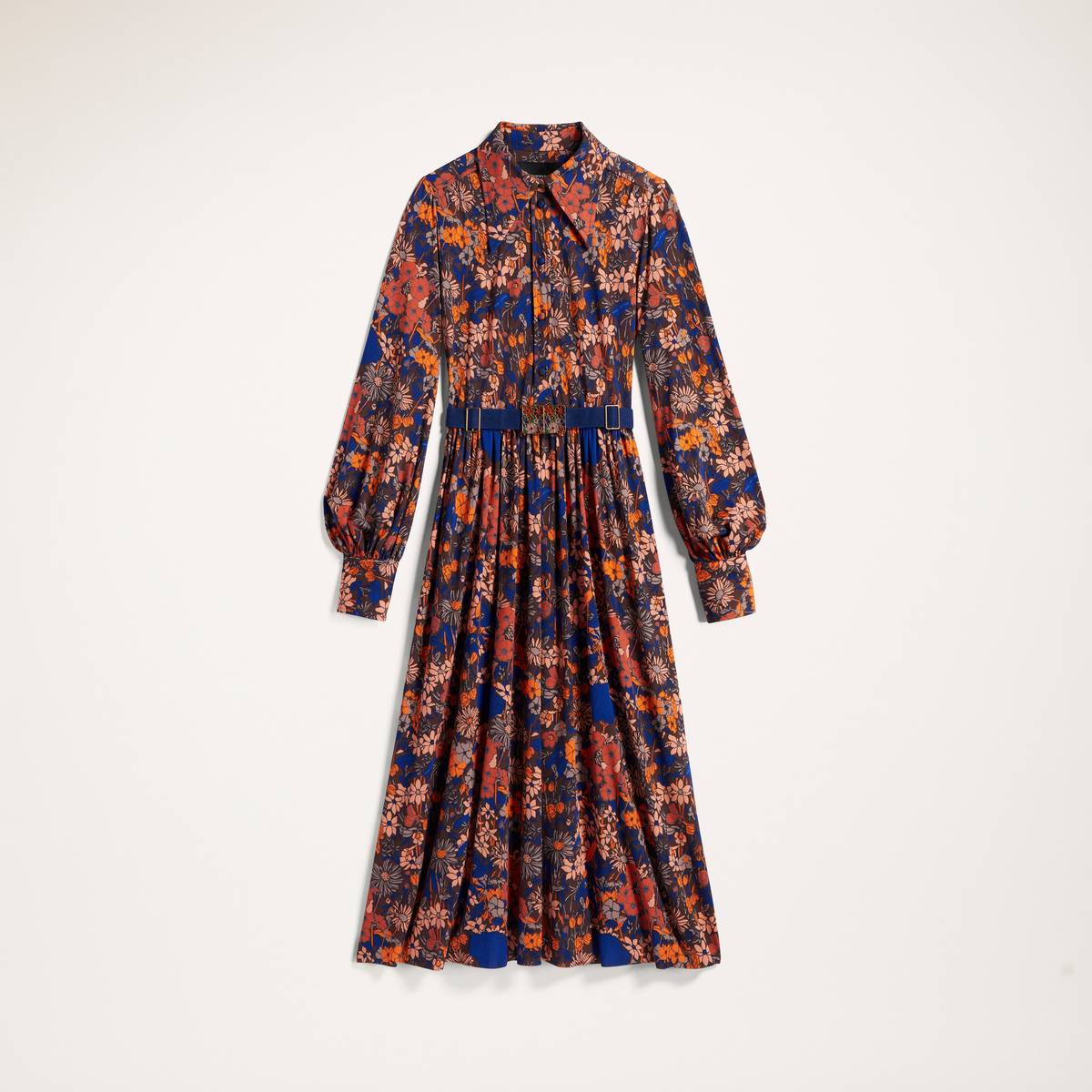 Image of MARC JACOBS Women's Jersey Shirt Dress With Enamel Belt Buckle in Brown Multi, Size