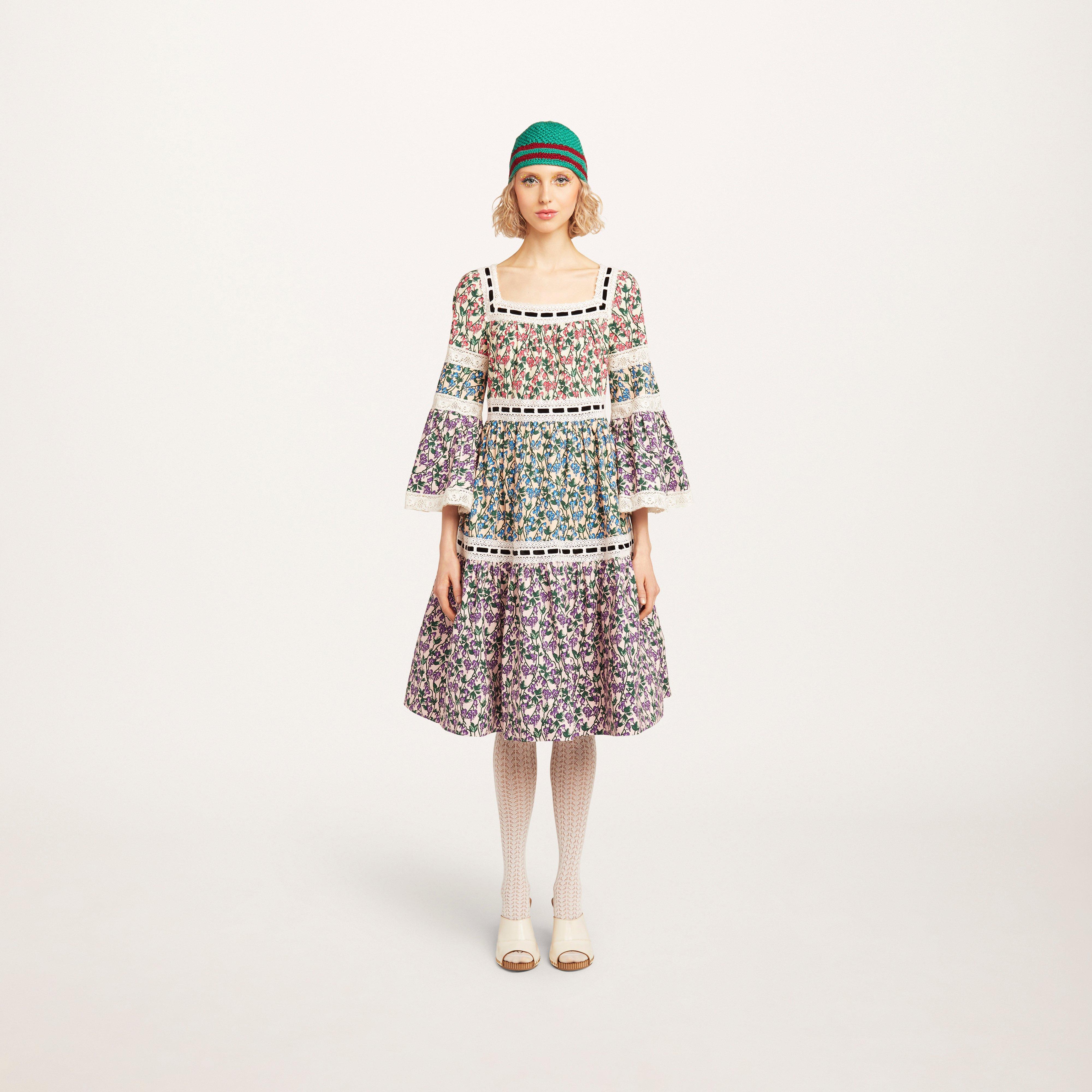 Tiered Prairie Dress With Flared Sleeve and Lace Inserts--Alternate view