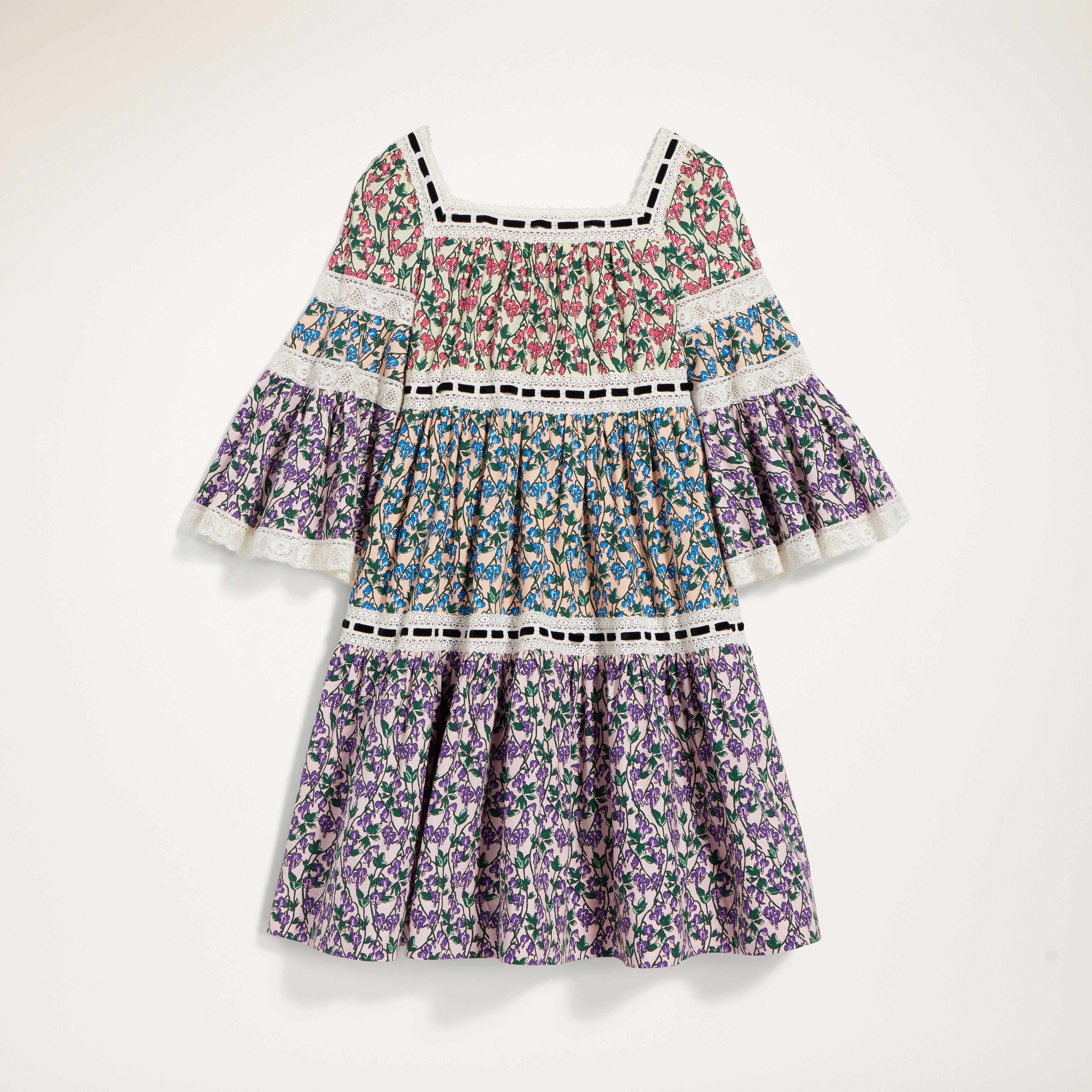 Tiered Prairie Dress With Flared Sleeve and Lace Inserts